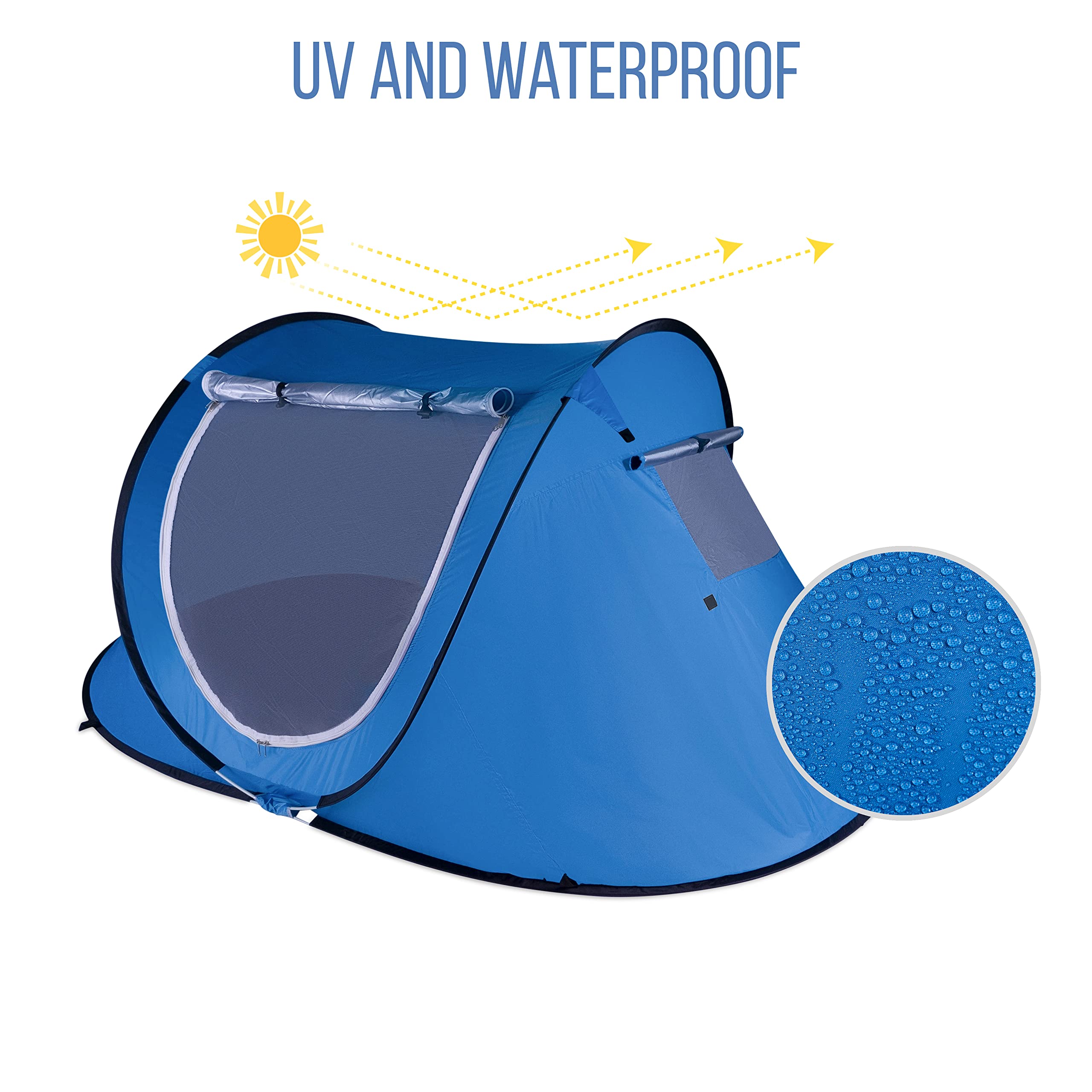 Zento Best Pop Up Beach Tent TA17 - Instant Portable Sun Shelter for 3-4 People, Automatic Setup, Windproof & Waterproof UV Protection Canopy with Carry Bag - Perfect for Beach, Camping, Picnics, and Outdoor Family Adventures