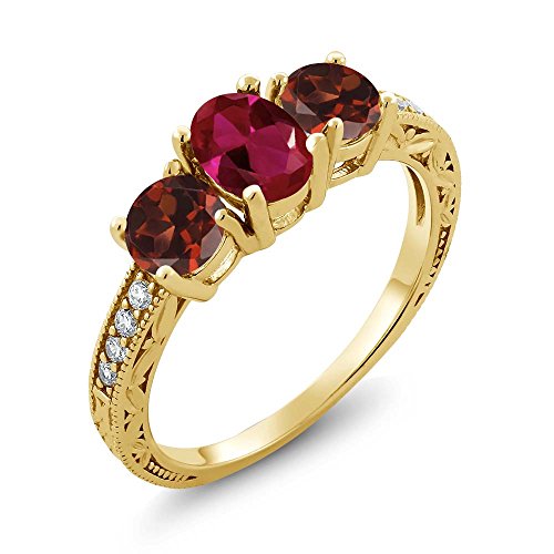 2.12 Ct Oval Red Created Ruby Garnet Ring - 18K Yellow Gold Plated Sterling Silver Jewelry for Women, Gift for Anniversary, Valentine's Day & Special Occasions