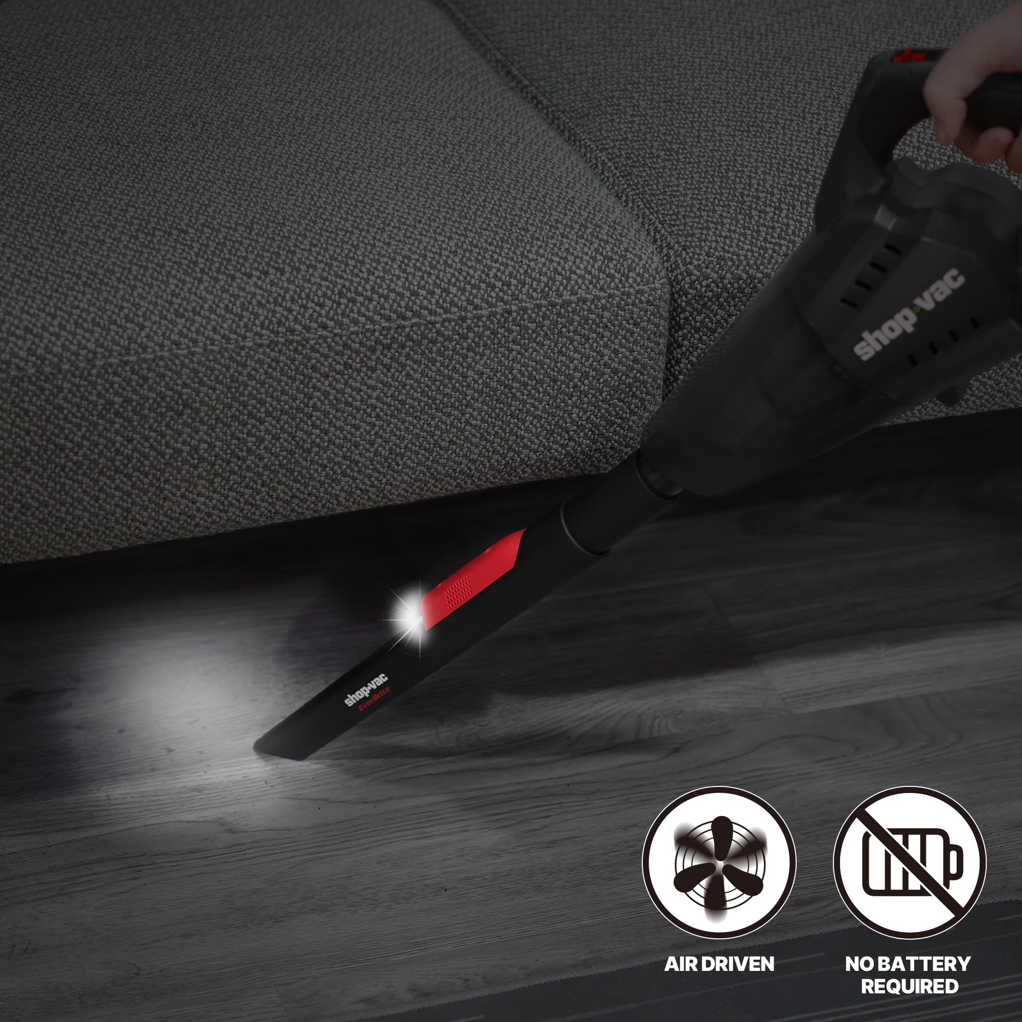 LED Lighted Shop-Vac Nozzle Kit - 4-Piece Air-Powered Vacuum Attachment Set with 1-1/2