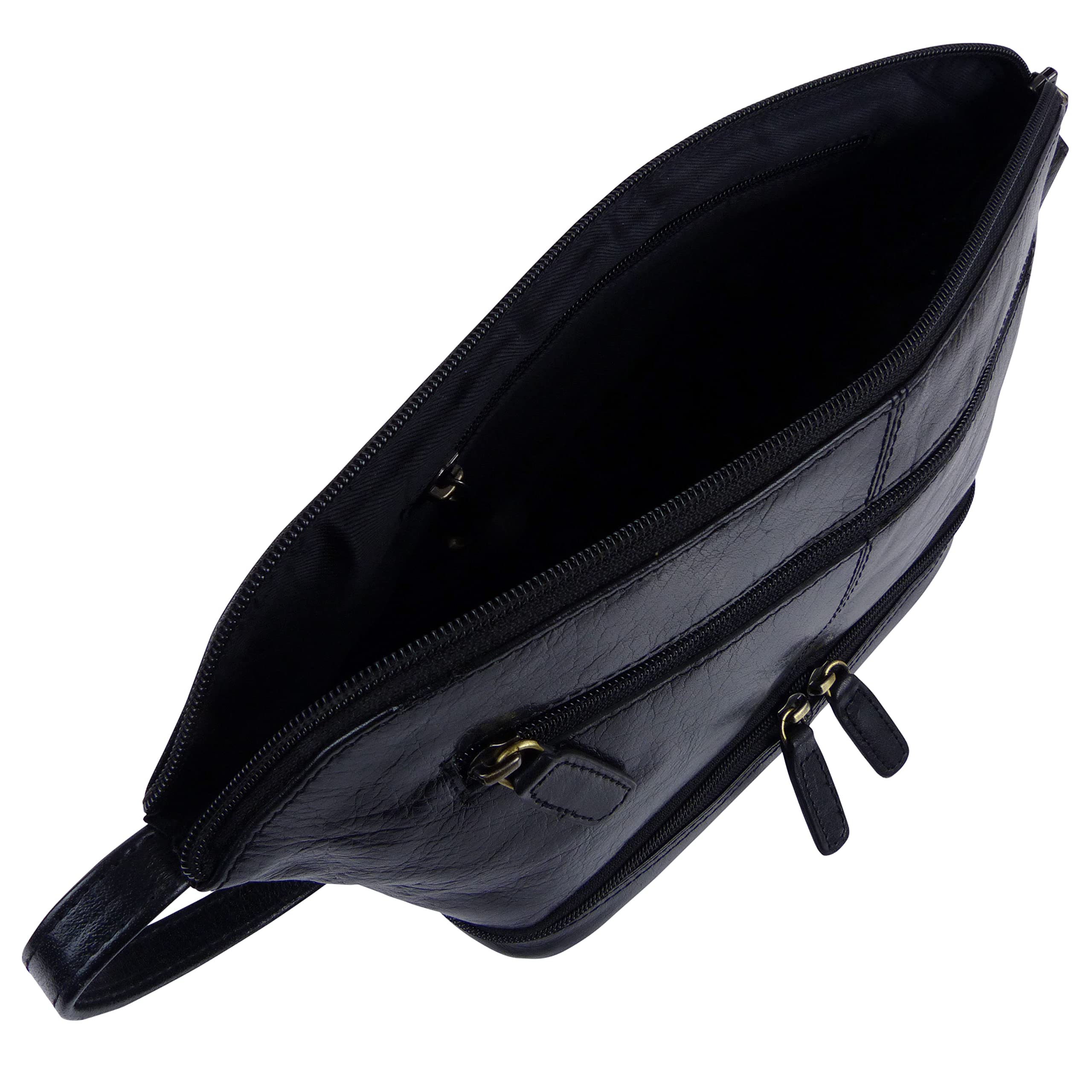 Rowallan of Scotland Genuine Leather Men's Black Travel Toiletries Bag - Waterproof Shaving Kit Organizer for Business Trips & Vacation Essentials
