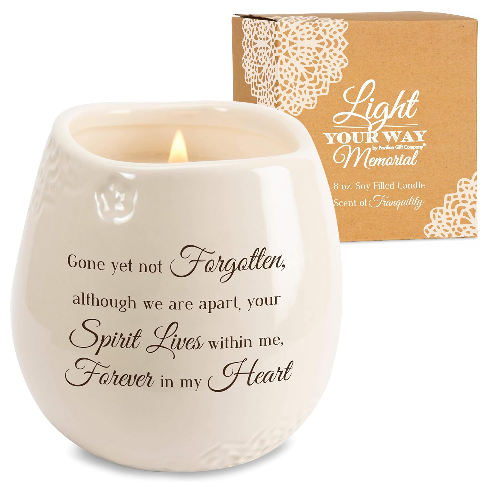 White Ceramic Candle Holder - 8 Oz Soy Wax Candle with Tranquility Scent - Printed Love Theme Text - Memorial Gift for Loved Ones | Home Decor, Sympathy Gift, Memorial Service, Healing Ritual