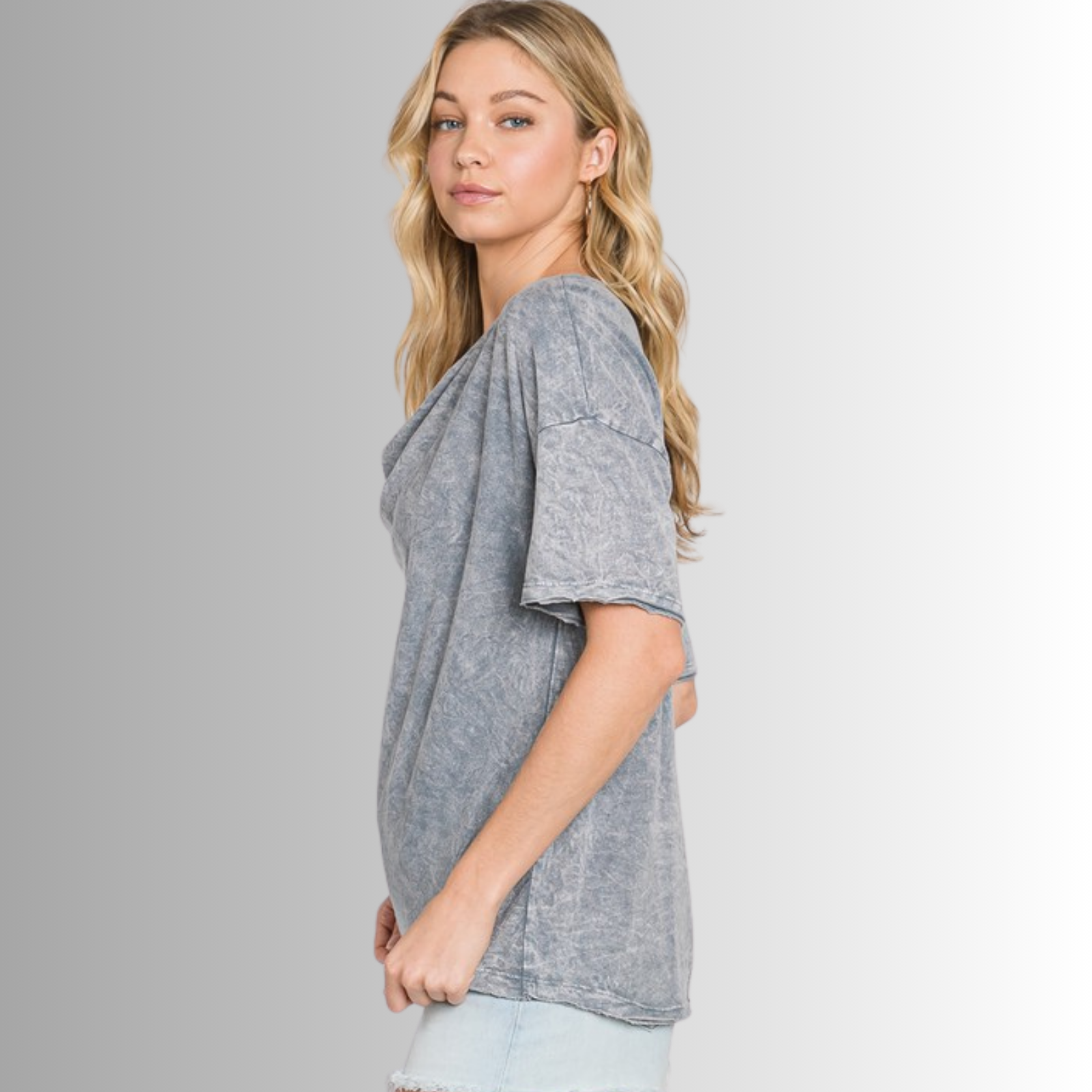 Julianne Cotton Cowl Neck Slub Tee - Women's Casual Loose Fit T-Shirt for Everyday Wear | Perfect for Layering, Work, and Weekend Outfits