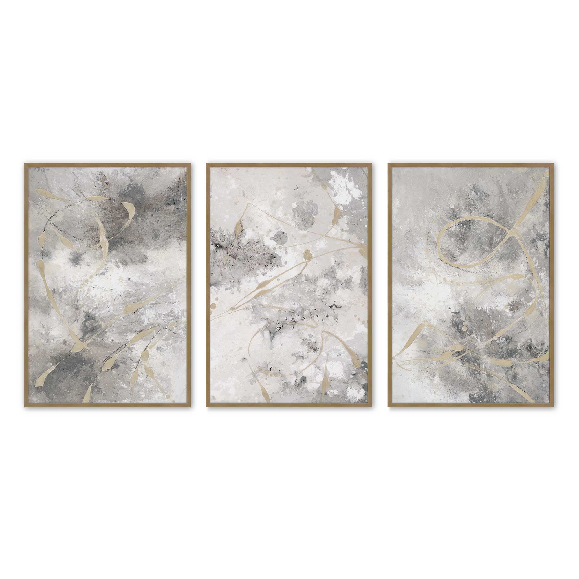 Gilded Whispers Wall Art - Set of 3 Premium Archival Matte Paper Prints - Perfect for Living Room, Bedroom & Office Decor