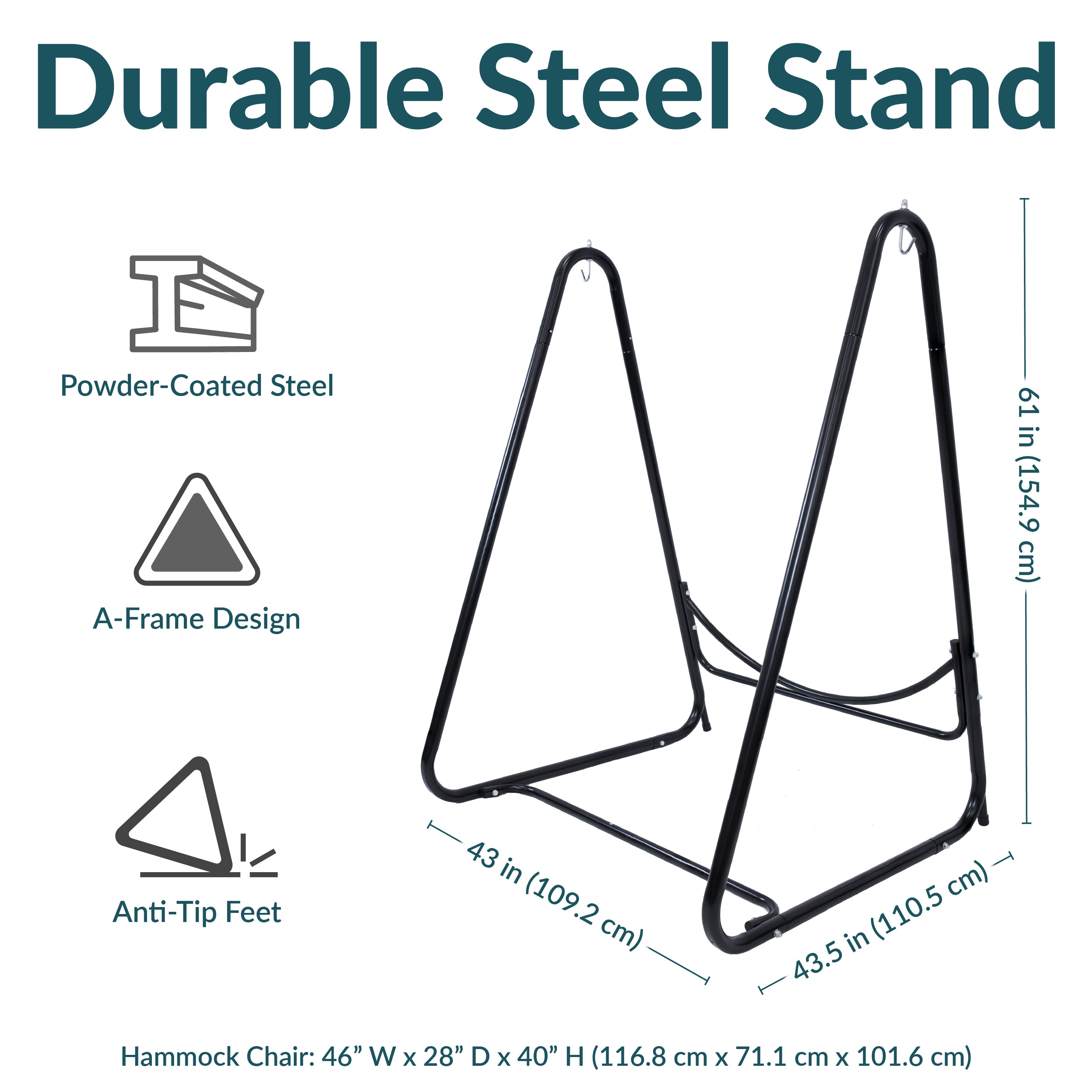 Sunnydaze Outdoor Hammock Chair with Stand - Steel A-Frame, Black - Perfect for Backyard, Patio, Poolside & Garden Relaxation