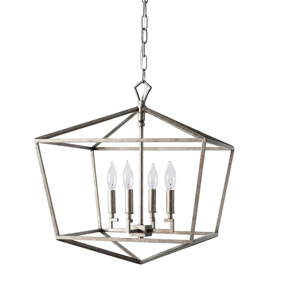 Vintage Industrial Geometric Cage Candelabra Ceiling Light - Rustic Metal Pendant Lighting for Dining Room, Kitchen, or Bedroom