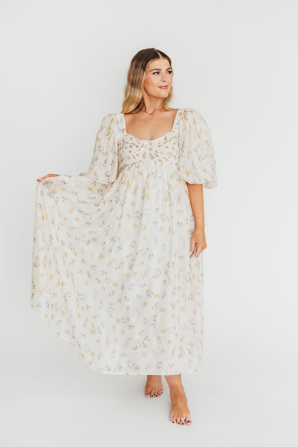 Harlow Maxi Dress - Tiny Yellow Floral Print, Bump Friendly Maternity Dress, Inclusive Sizing S-3XL | Perfect for Summer Vacations, Beach Weddings & Casual Outings