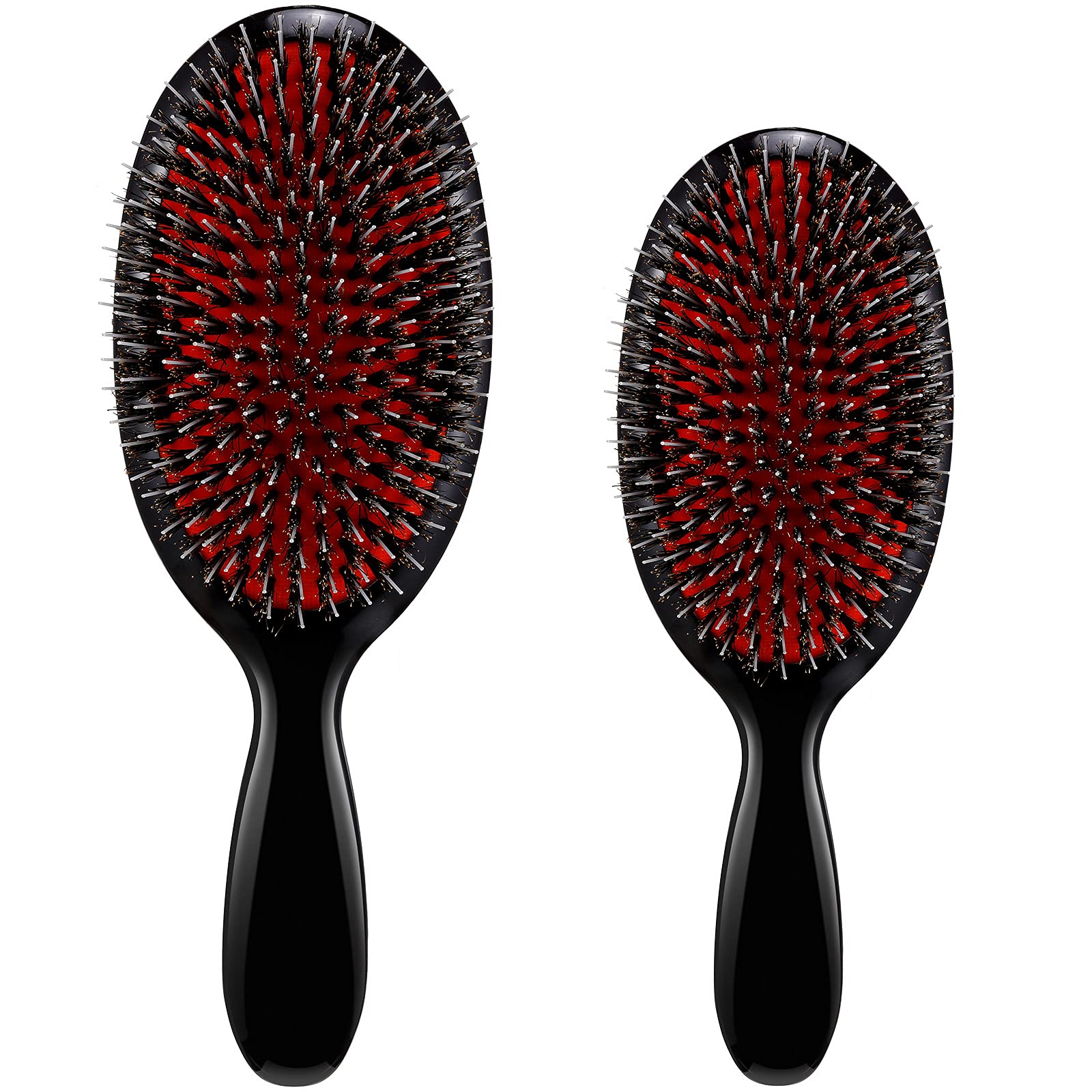 Geiserailie 2-Piece Boar Bristle Hair Brush Set with Nylon Quill - Natural Bristle Hairbrush for Women, Men & Kids - Promotes Smooth & Healthy Hair Growth - Perfect for Daily Styling, Detangling & Scalp Massage