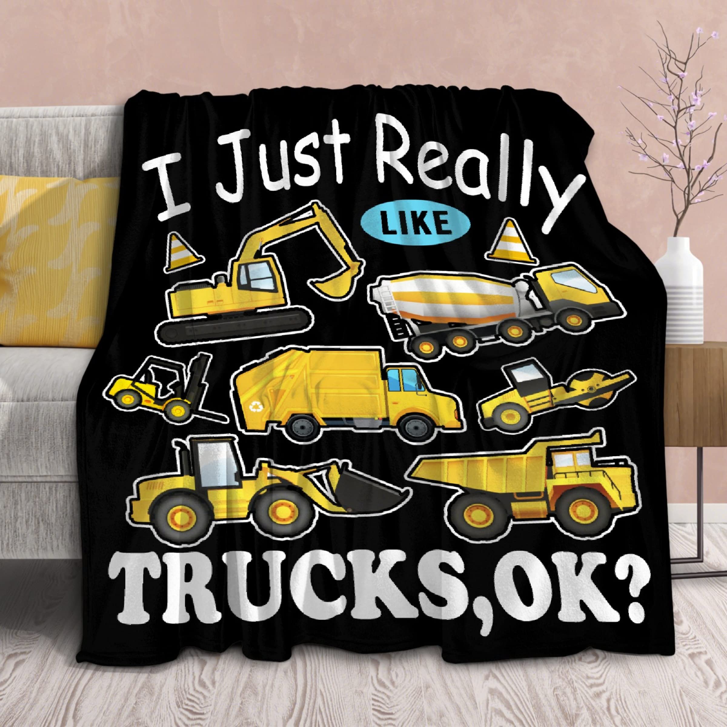 Soft Construction Fleece Blanket for Boys - Tractor & Excavator Themed Plush Throw - 90