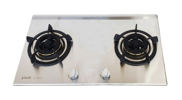 Ellane EH 2688 90cm Stainless Steel Chimney Range Hood with Arch Glass & EB 228SV 75cm 2-Burner Stainless Steel Gas Cooktop - Modern Kitchen Ventilation System for Home Cooking