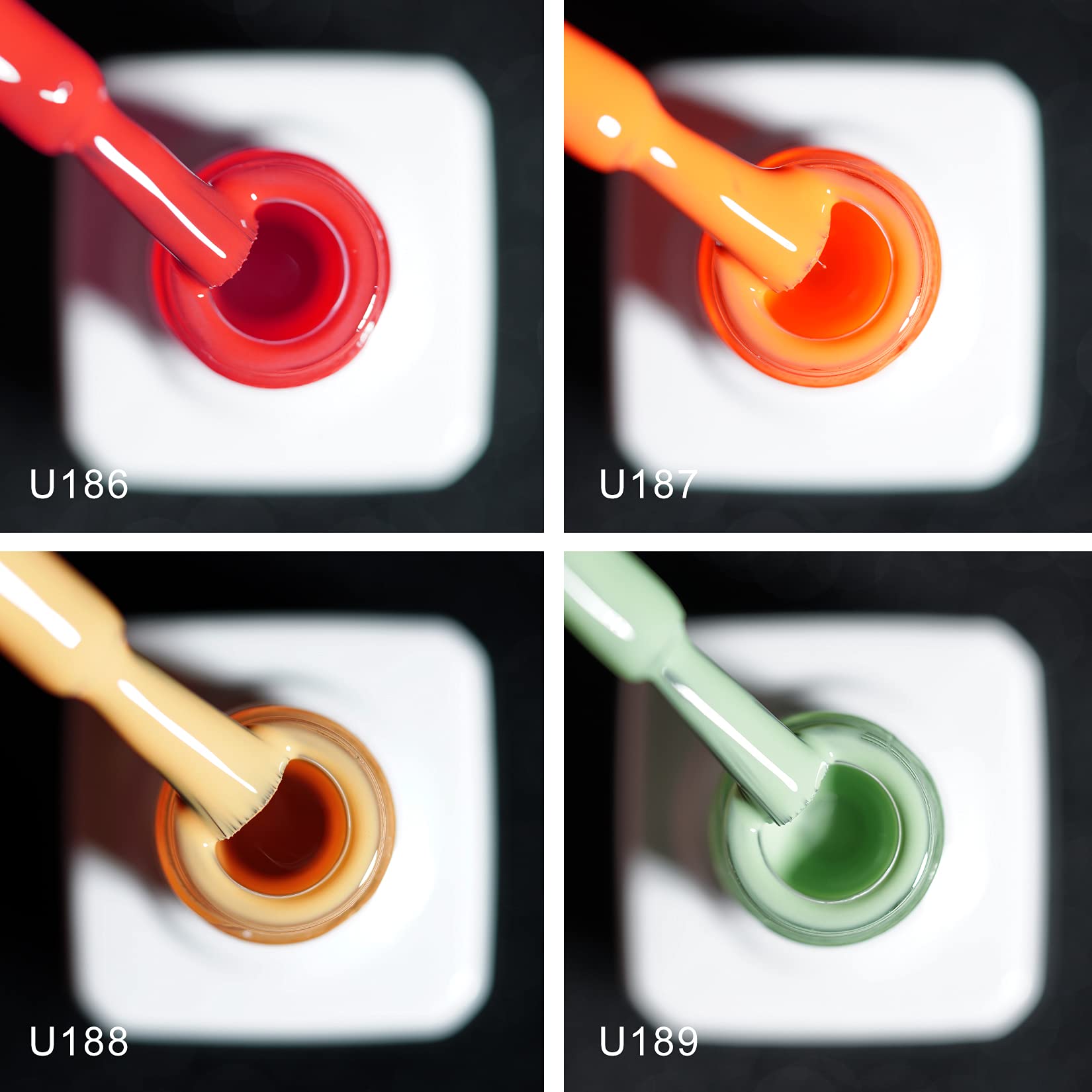 Umikk Gel Nail Polish Set - 7.5ml Red, Orange, Yellow, Green Colors with 10ml Base & Top Coat - Soak Off UV LED Cured for Home Manicure & Nail Art - Perfect for DIY Nails, Salon Quality, Long Lasting Wear