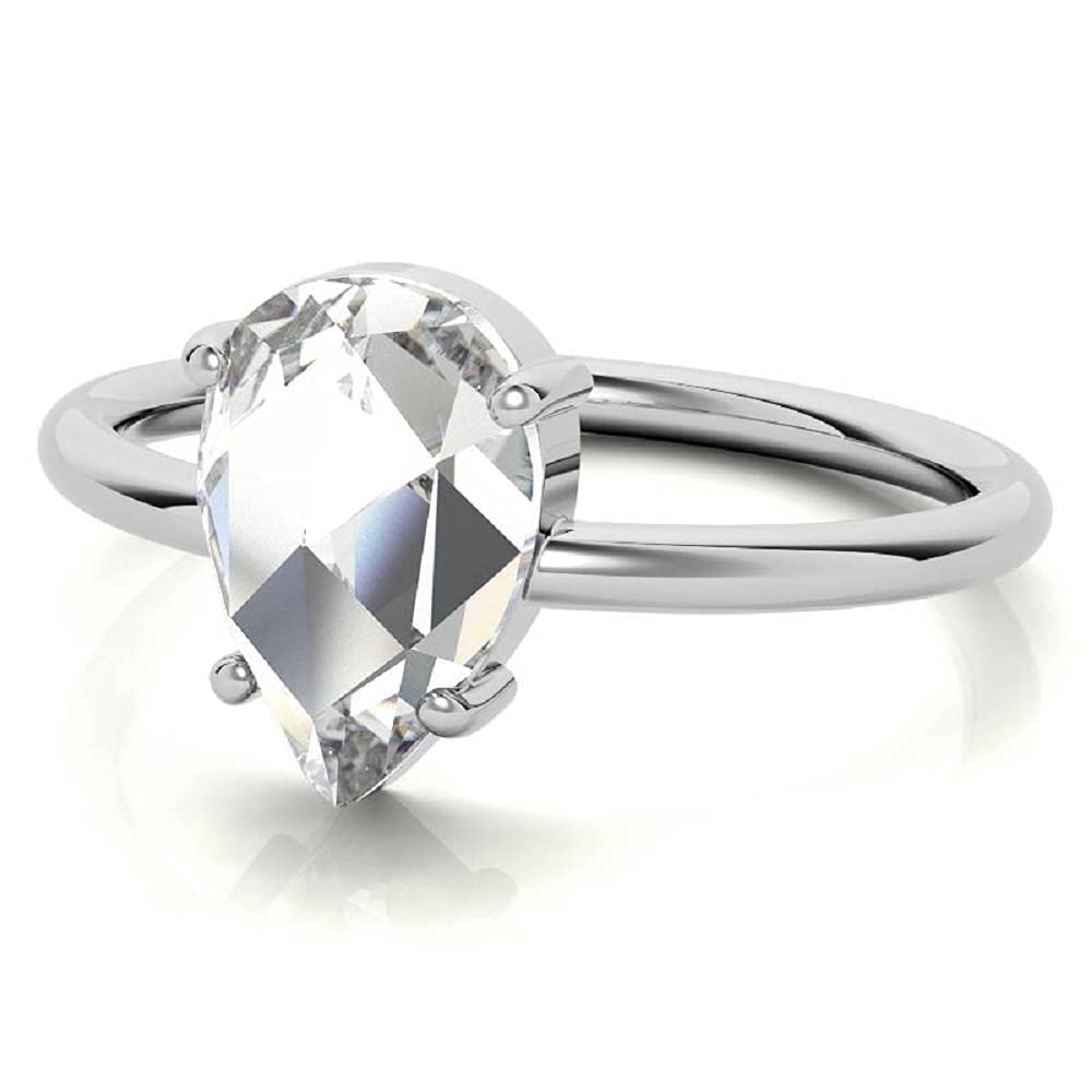 2 CT Pear Rose Cut Moissanite Engagement Ring - 14K Solid White/Yellow/Rose Gold Solitaire Ring for Women | Vintage Style Anniversary Jewelry Gift for Brides, Proposals & Special Occasions