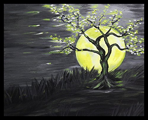 Framed Burning Moon by Ed Capeau - 30x24 Giclee Art Print Poster, Wall Decor with Full Moon, Stars & Night Sky Scene - Perfect for Living Room, Bedroom or Office Decor