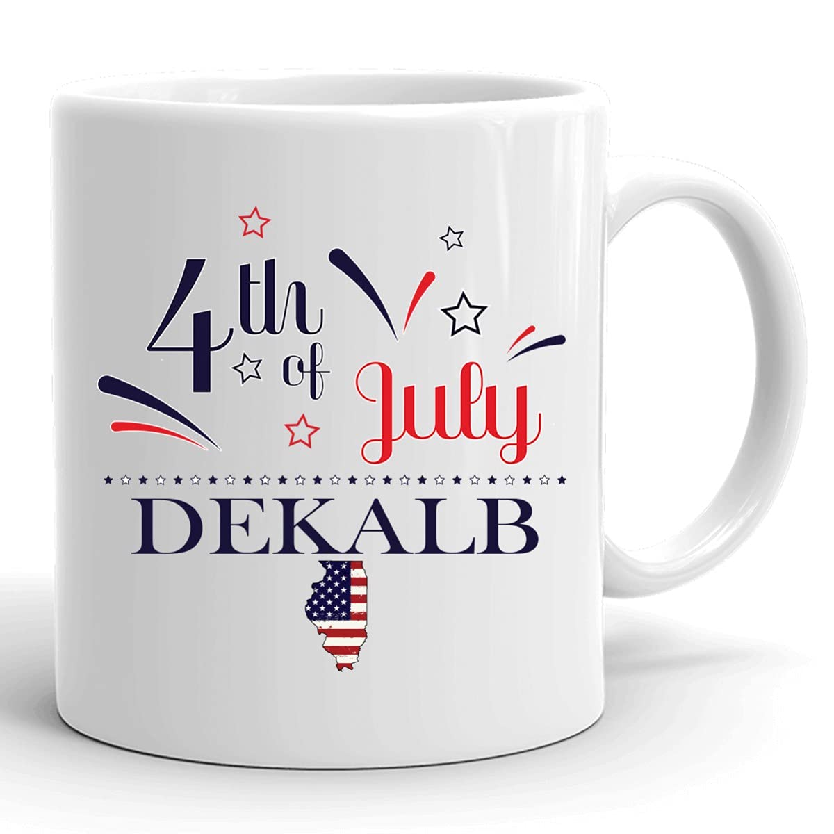 Custom 11oz White Coffee Mug with USA Flag - Personalized Independence Day Gift for 4th of July - DeKalb Illinois City Design | Perfect for Home, Office & Patriotic Celebrations