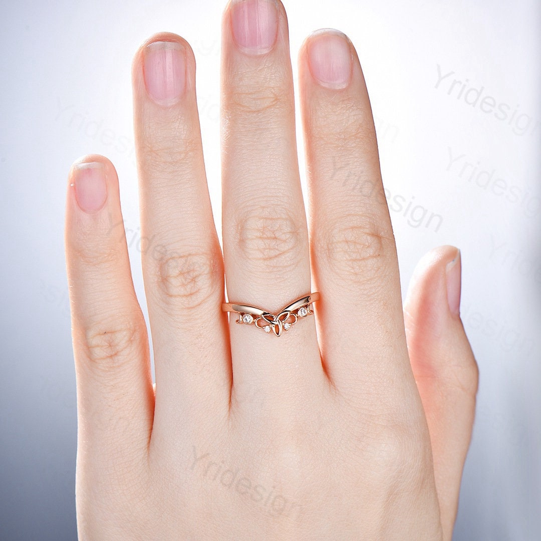 Celtic Knot Norse Viking Diamond Wedding Band for Women - Unique Curved Yellow Gold Ring | Matching Stacking Band Anniversary Ring for Wedding, Engagement & Special Occasions