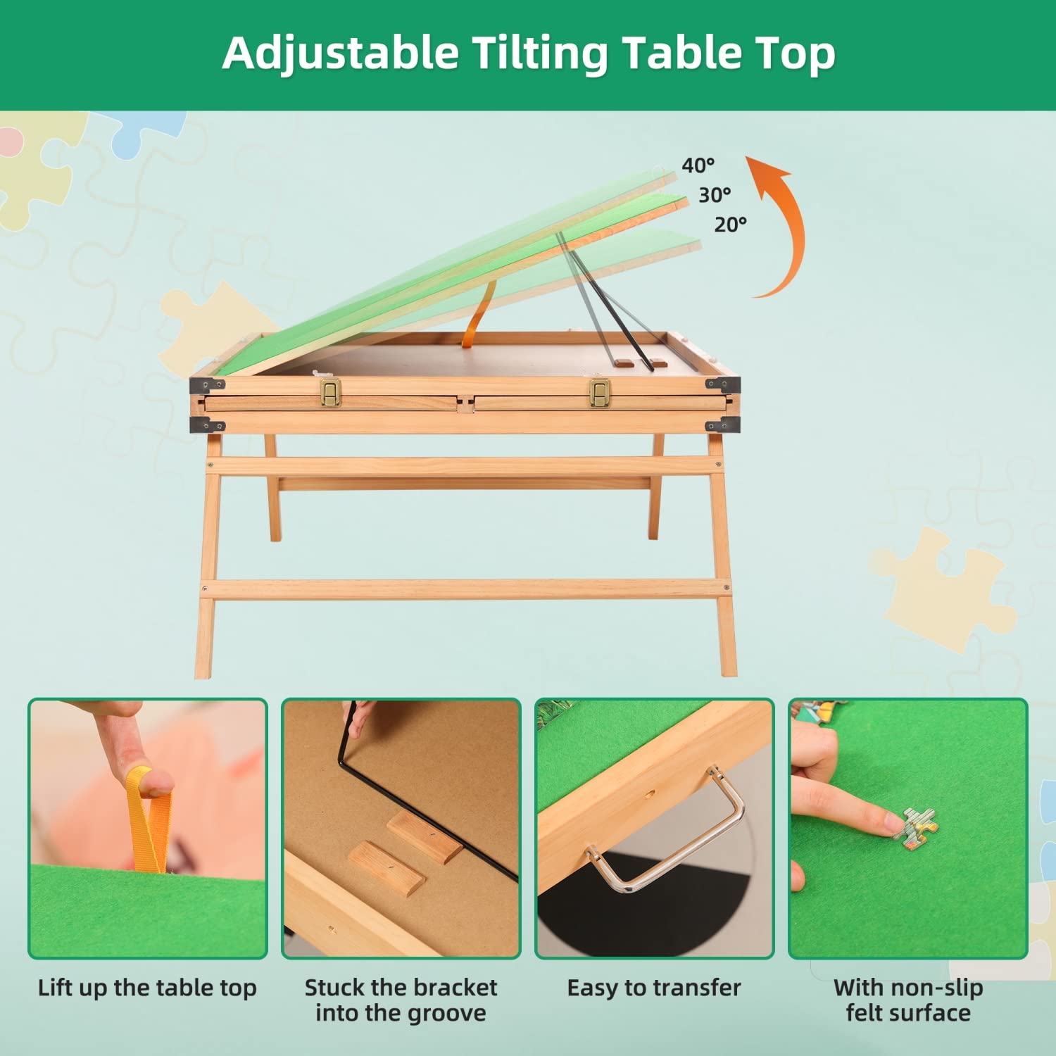Fanwer Wooden Jigsaw Puzzle Table for Adults - Portable Large Puzzle Board with 2 Sliding Drawers, Tilting Surface & Non-Slip Design - Holds Up to 1000 Pieces - Perfect for Family Game Nights, Relaxation & Puzzle Enthusiasts