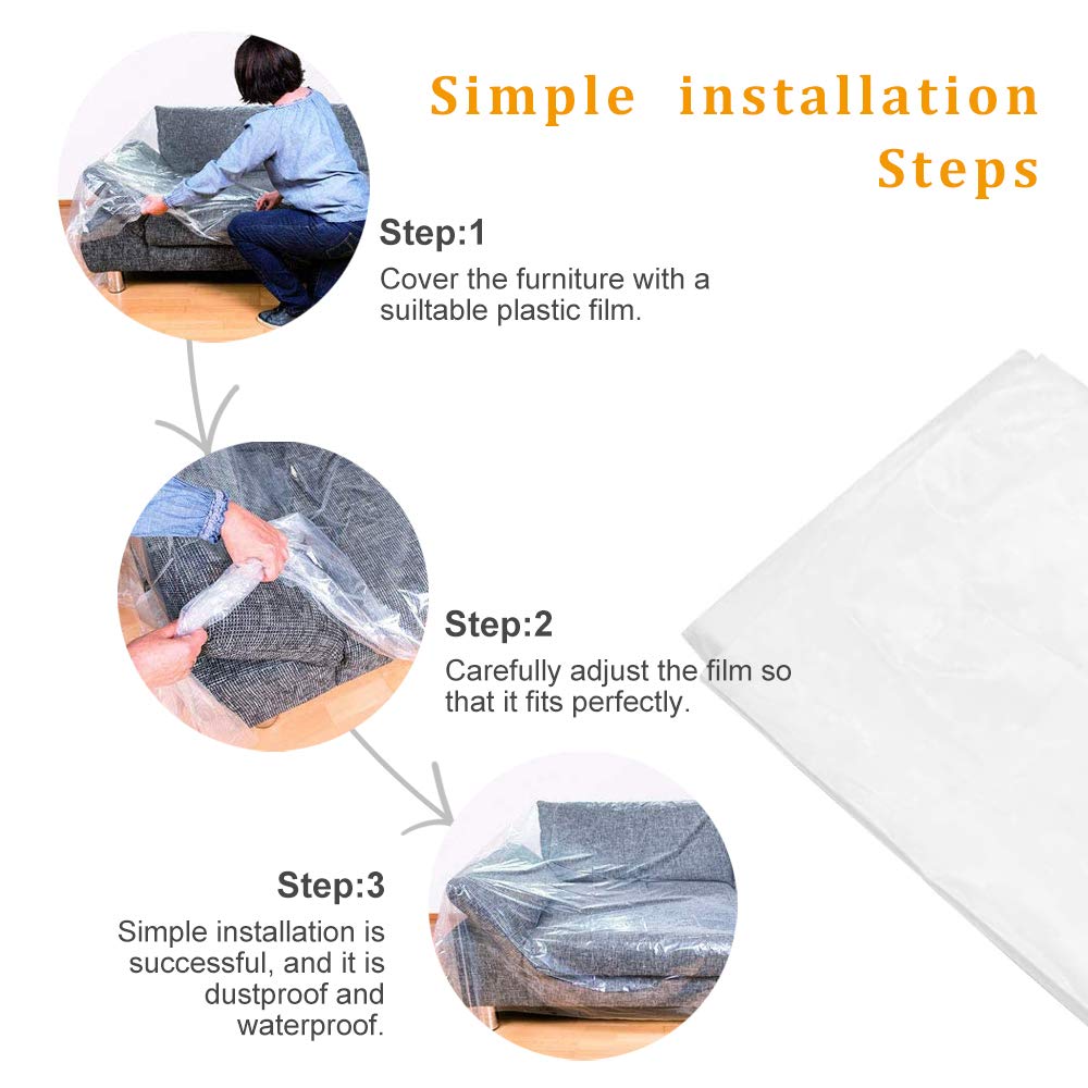 TUAKIMCE Heavy Duty Waterproof Sofa Cover - 300cm x 200cm Plastic Furniture Protector for Sofas, Couches, Beds & Floors | Dustproof, Moving & Storage Solution for Home, Office & Outdoor Use