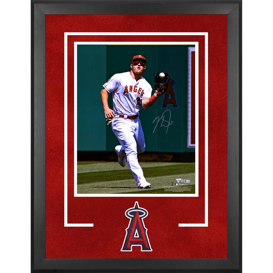 Mike Trout Autographed Los Angeles Angels 16x20 Framed Photo - Fanatics Authentic Signed Baseball Catching Picture - Perfect for Sports Memorabilia Collections, Man Cave Decor & Angels Fan Gifts
