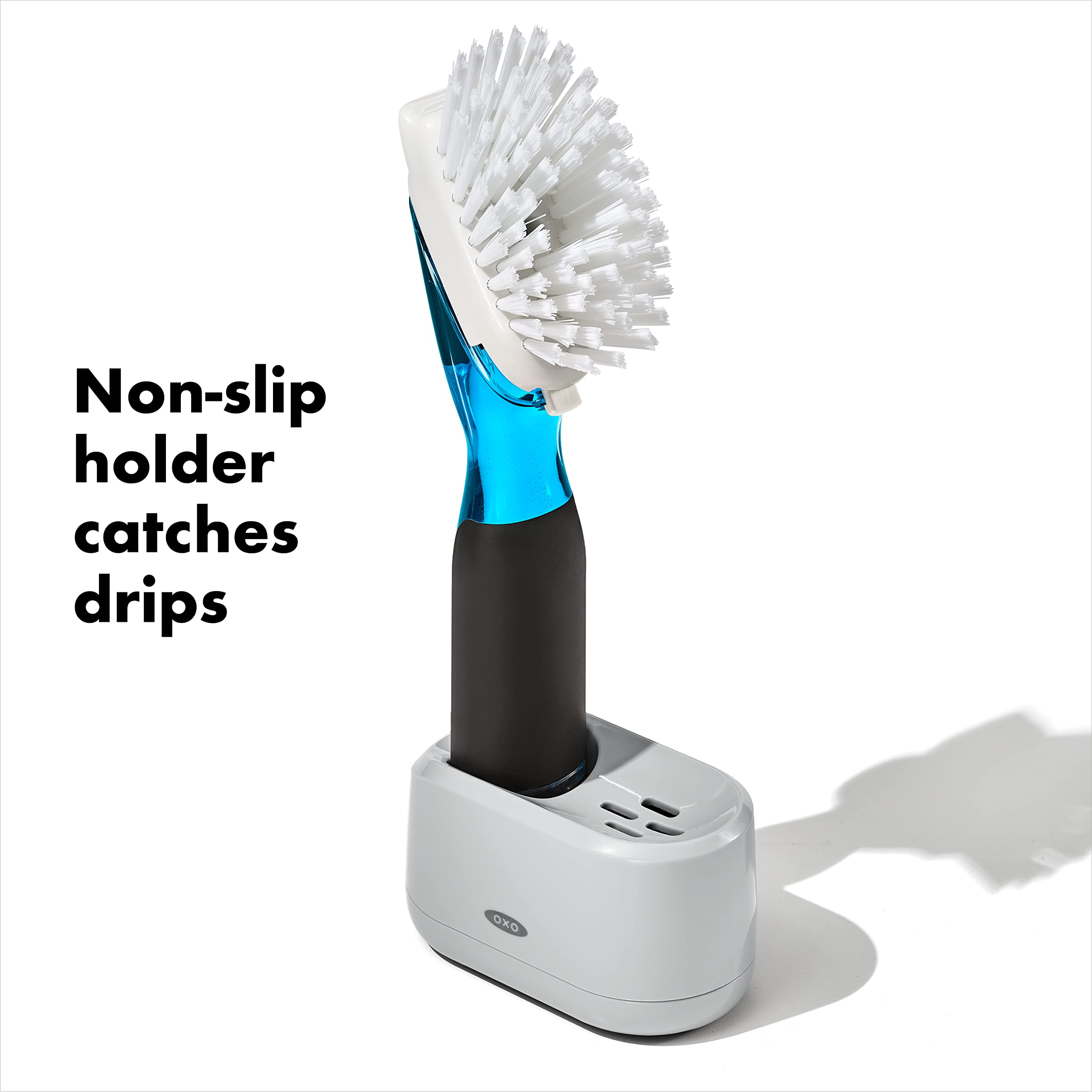 OXO Good Grips Soap Dispensing Dish Brush with Storage Holder - Kitchen Cleaning Brush for Dishes, Pots & Pans - Perfect for Sink, Countertop or Cabinet Organization