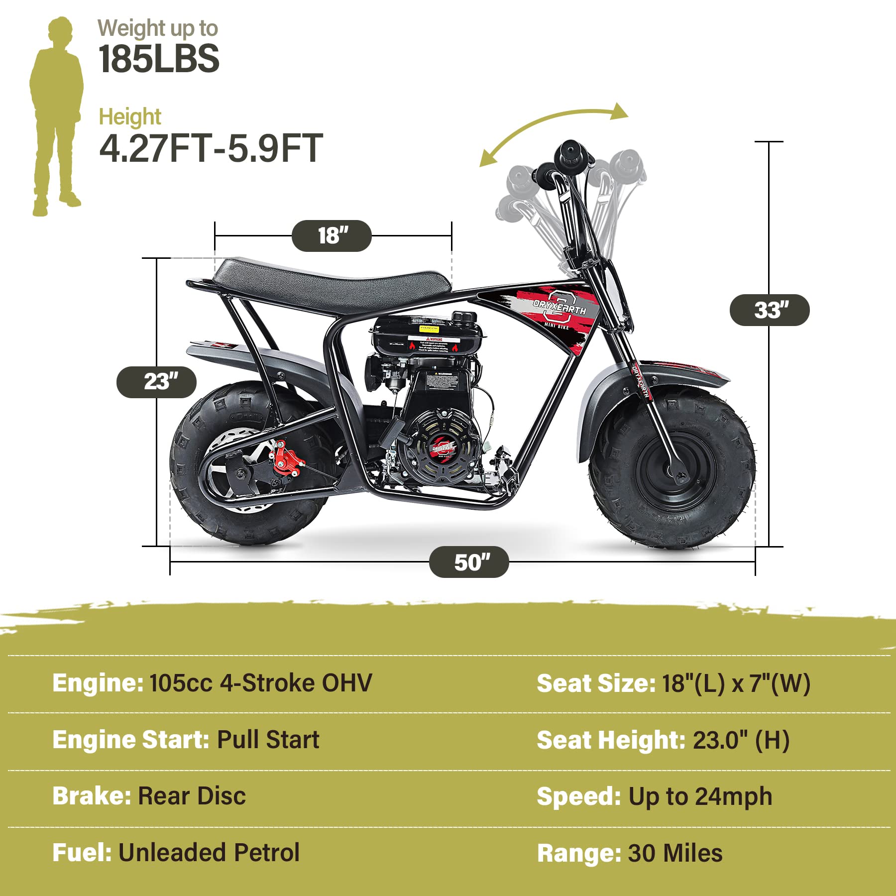 Oryxearth 105CC 4-Stroke Gas Powered Kids Dirt Bike - Automatic Transmission Mini Pit Bike for Off-Road Adventure | Perfect for Kids Ages 8-12, Backyard Riding & Trail Exploration