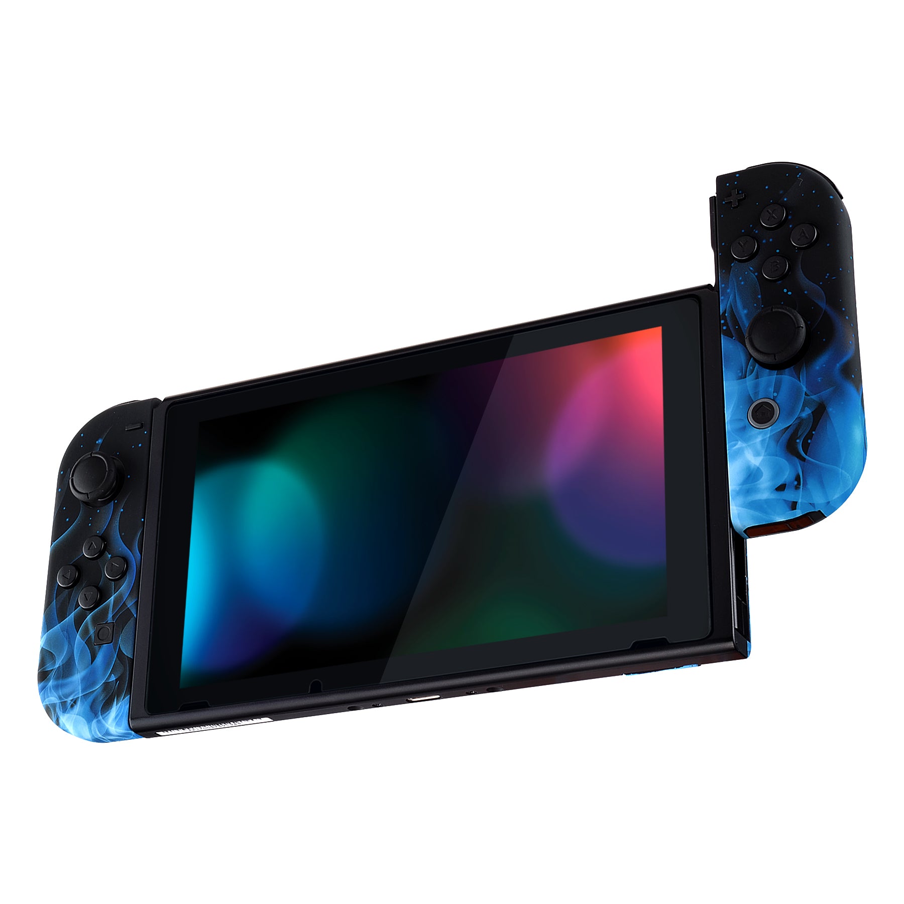 eXtremeRate Soft Touch Grip Blue Flame Controller Shell with Full Button Set - DIY Replacement Housing for Nintendo Switch JoyCon & OLED JoyCon (Console Not Included) - Perfect for Gaming, Customization & Repair