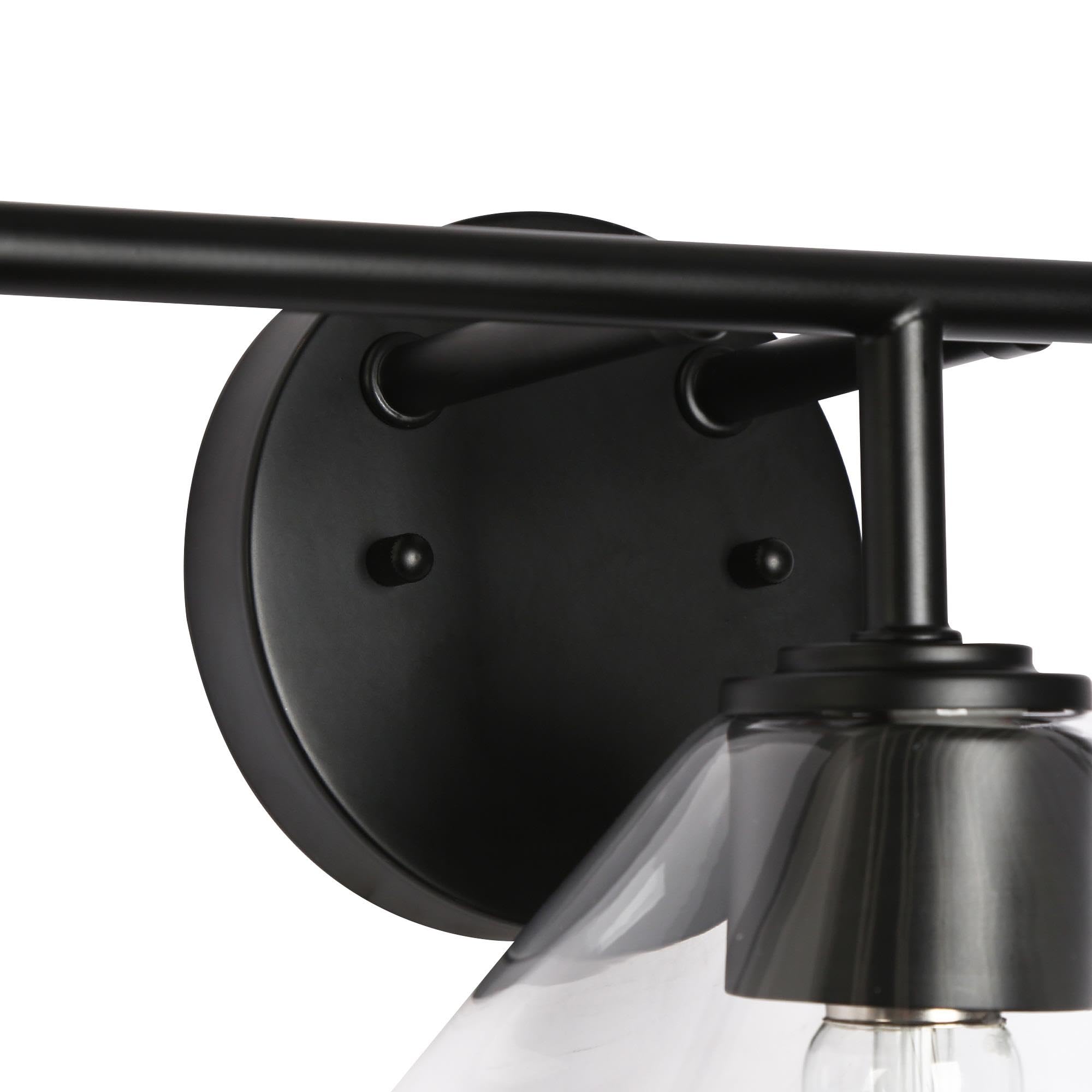Modern Black Bathroom Vanity Light Fixture - 3-Light Farmhouse Wall Sconce with Clear Glass Shades for Bathroom, Powder Room & Spa Lighting Upgrade