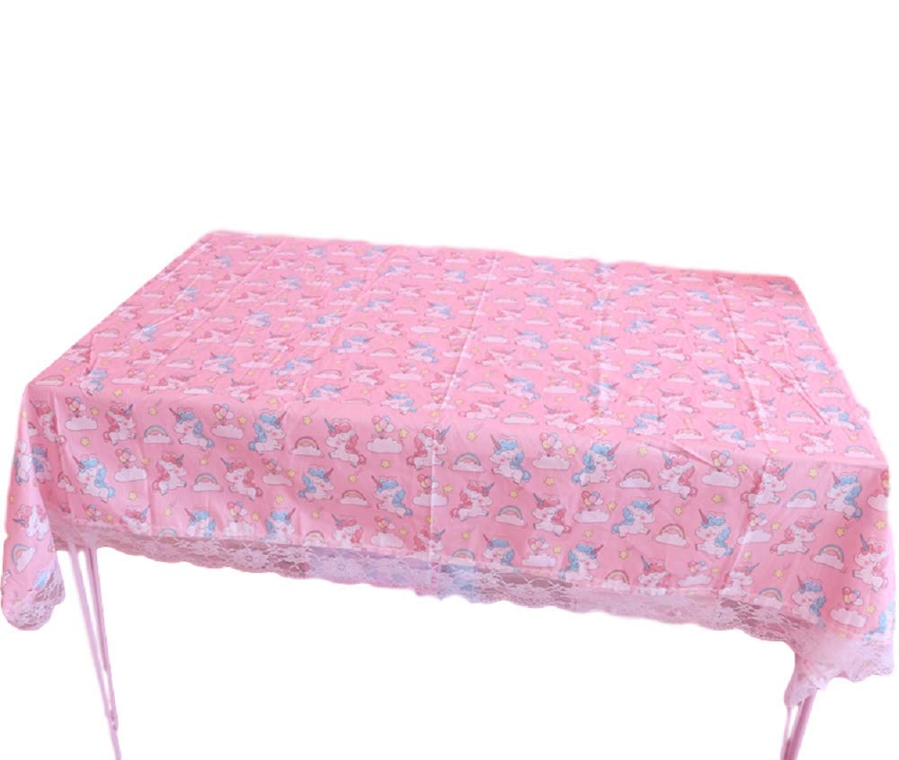 GK-O Girls Pink White Lace Kawaii Tablecloth - Unicorn Print Coffee Table Decor Desk Mats for Birthday Party, Tea Time & Home Decoration