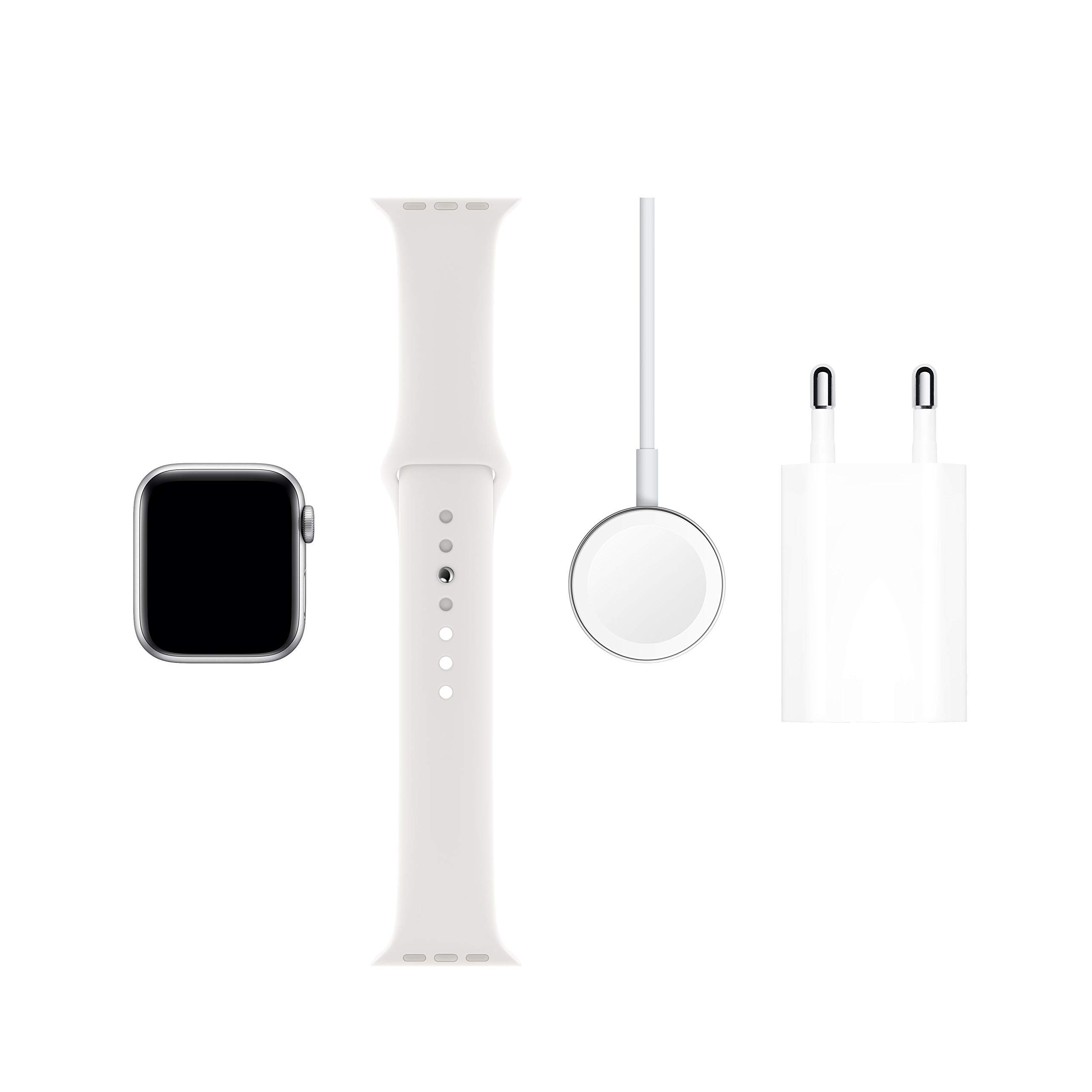 Apple Watch Series 5 40mm (GPS + Cellular) - Silver Aluminum Case with White Sport Band (Renewed) | Smartwatch for Fitness Tracking, Calls & Notifications | Perfect for Running, Swimming & Daily Use
