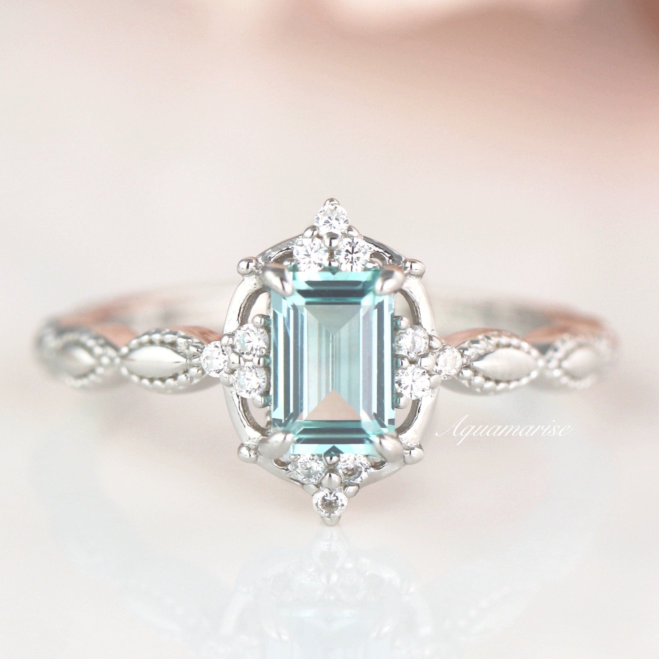 Vintage Natural Aquamarine Ring for Women - Sterling Silver Jewelry - Elegant Gift for Birthday, Anniversary & Special Occasions