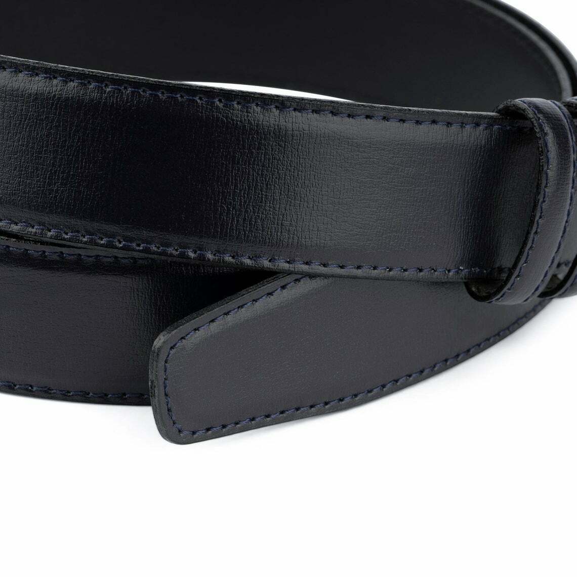 Dark Blue Genuine Leather Belt Without Buckle - 35mm Width Stitched Premium Replacement Belt for Montblanc | Perfect for Business Attire & Formal Occasions