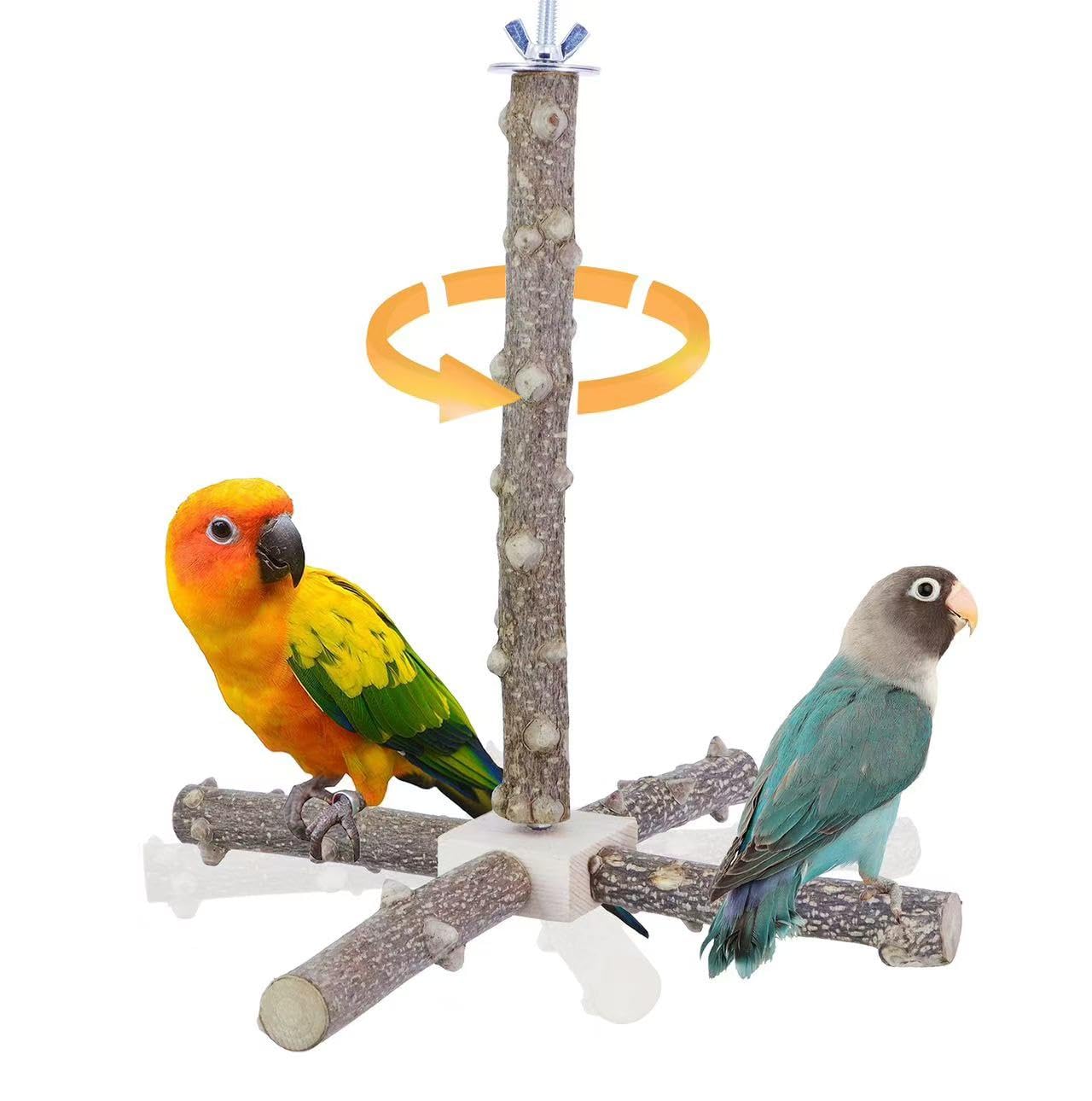 Interactive Spinning Wooden Bird Perch Stand Toy - Fun Parrot Perch for Parakeets, Budgies, Lovebirds & Cockatiels - Cage Accessory for Play & Exercise