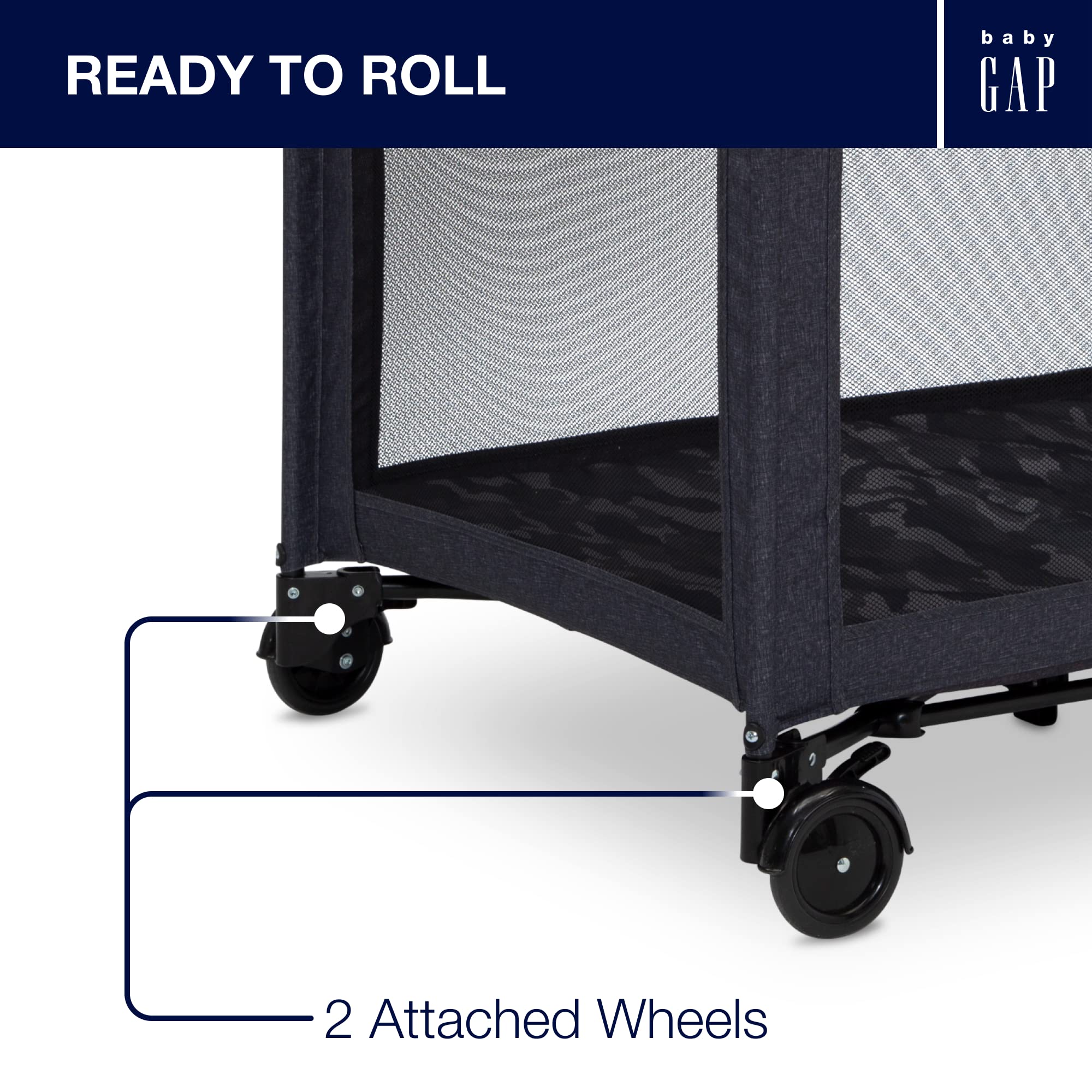 Delta Children babyGap Deluxe Play Yard - Portable Baby Playpen with Mattress, Black Camo Design for Home, Travel & Daycare Use