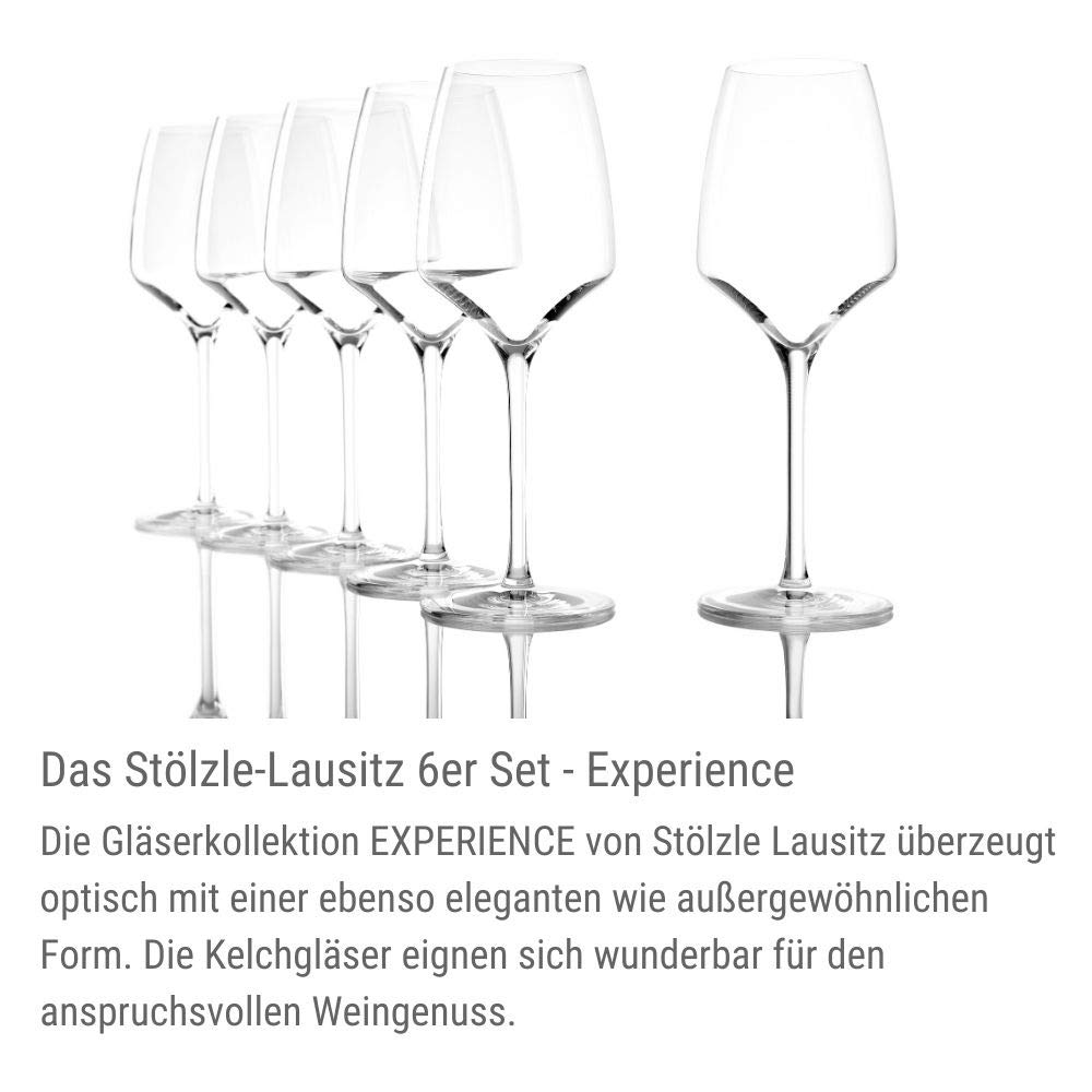 Premium Stolzle Experience White Wine Glasses Set of 6 - Crystal Clear Stemware for Chardonnay, Sauvignon Blanc & Riesling - Perfect for Dinner Parties, Wine Tastings & Romantic Evenings