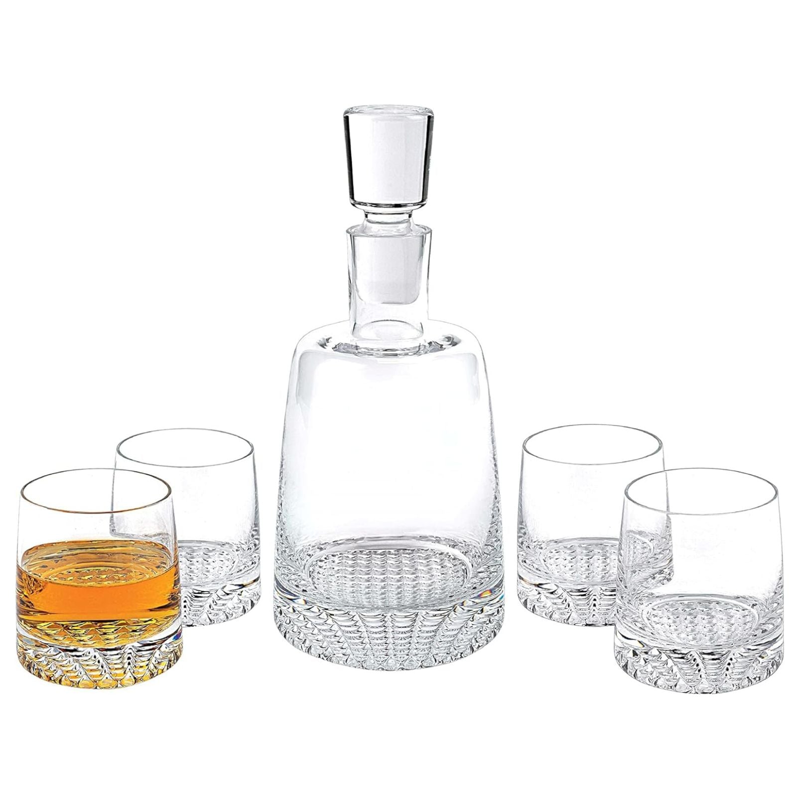 Premium Crystal Whiskey Decanter Set with 4 Lead-Free Glasses - 5-Piece Luxury Bourbon & Scotch Decanter Gift Set for Home Bar, Dinner Parties & Special Occasions