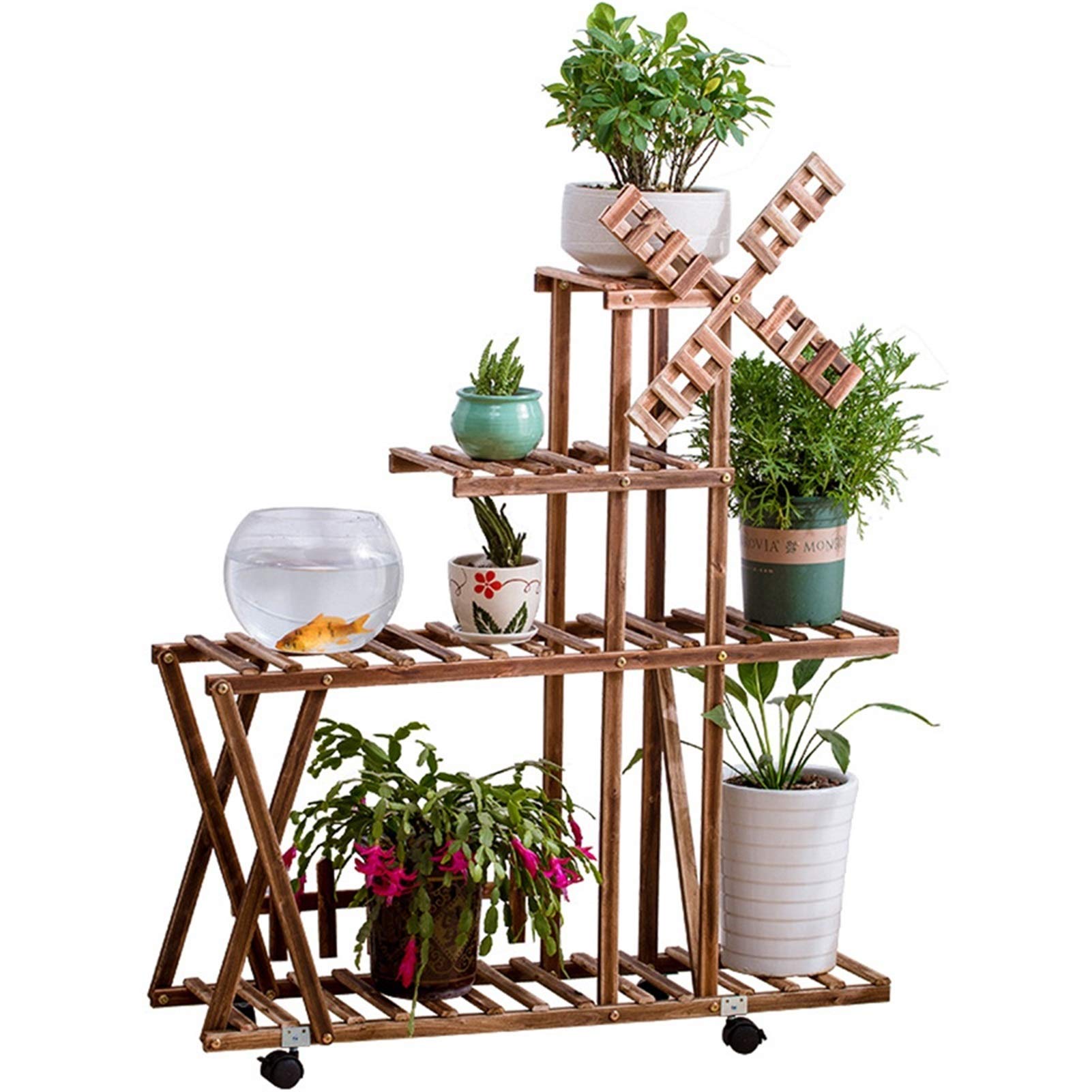 Lustar 3-Tier Vertical Flower Shelf - Indoor Outdoor Plant Stand with Wheels for Bonsai, Succulents & Garden Decor - Perfect for Patio, Balcony & Home Decor