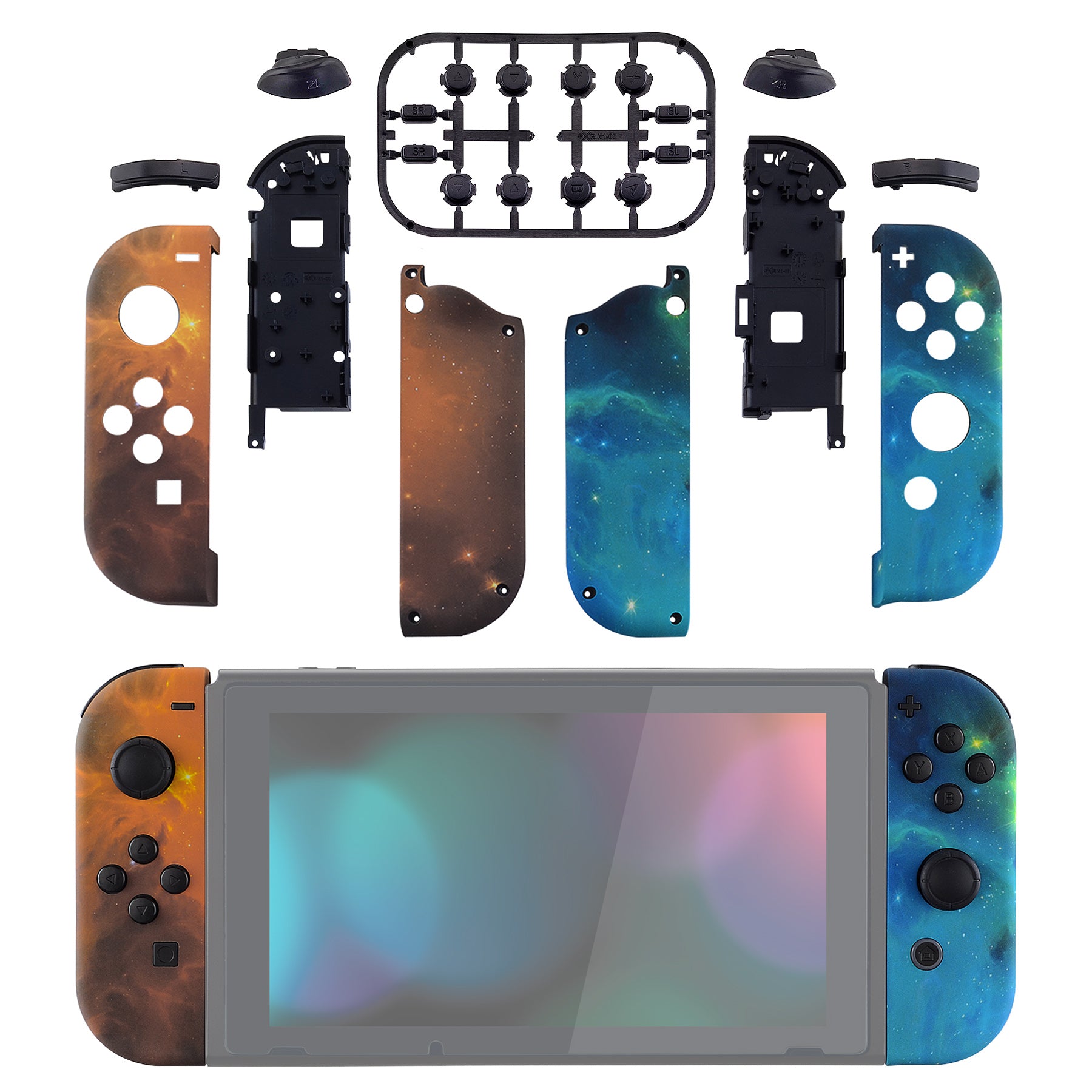 eXtremeRate Soft Touch Grip Gold Star Universe DIY Replacement Shell Case with Full Button Set for Nintendo Switch JoyCon & OLED JoyCon - Gaming Accessories for Enhanced Comfort and Style (Console Shell Not Included) CT102