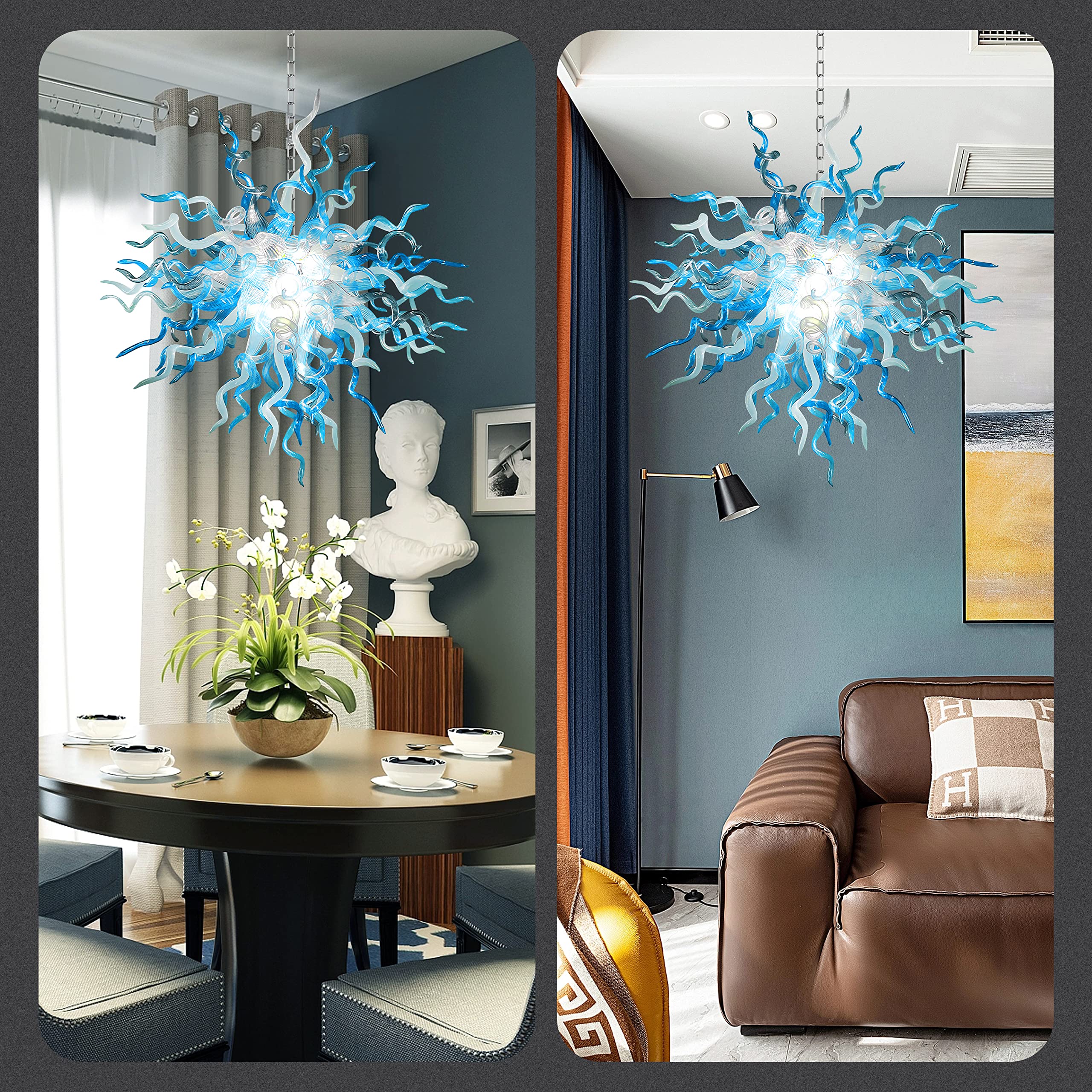 Modern Hand-Blown Glass Art Chandelier - 32 Inch Luxury Ceiling Pendant Light for Bedroom, Dining Room & Living Room | Elegant Home Decor Lighting Fixture for Weddings, Restaurants and Luxury Interiors