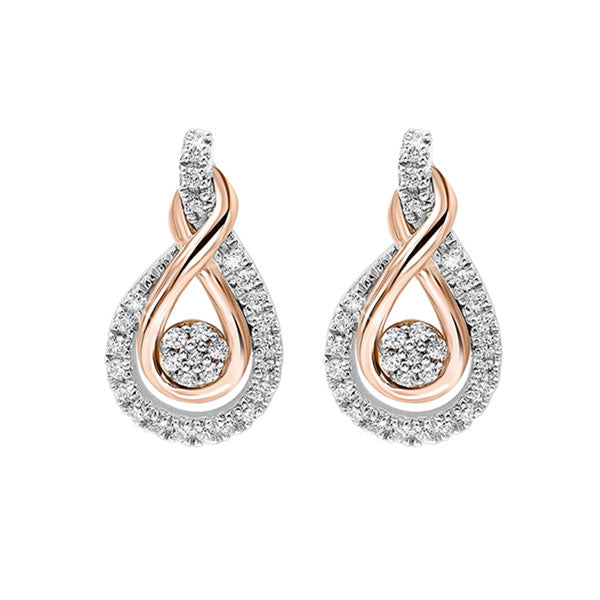 Rose Gold & Silver Diamond Stud Earrings (1/5 CTW) - Elegant Mix Metal Jewelry for Women, Perfect for Weddings, Parties & Everyday Wear