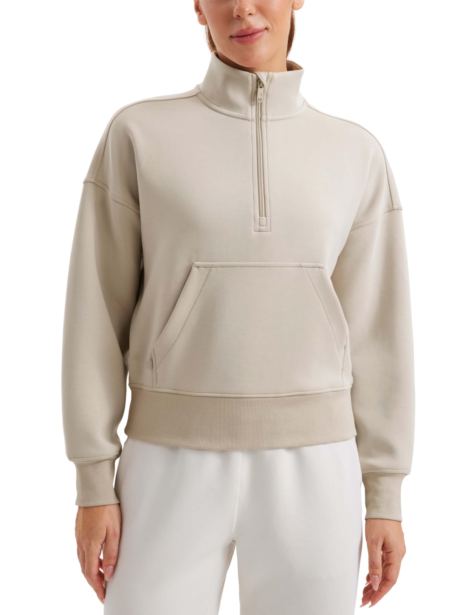 CRZ YOGA Women's SoftAura Half Zip Sweatshirt - Long Sleeve Pullover Workout Top with Funnel Neck & Pocket - Perfect for Yoga, Gym & Casual Wear