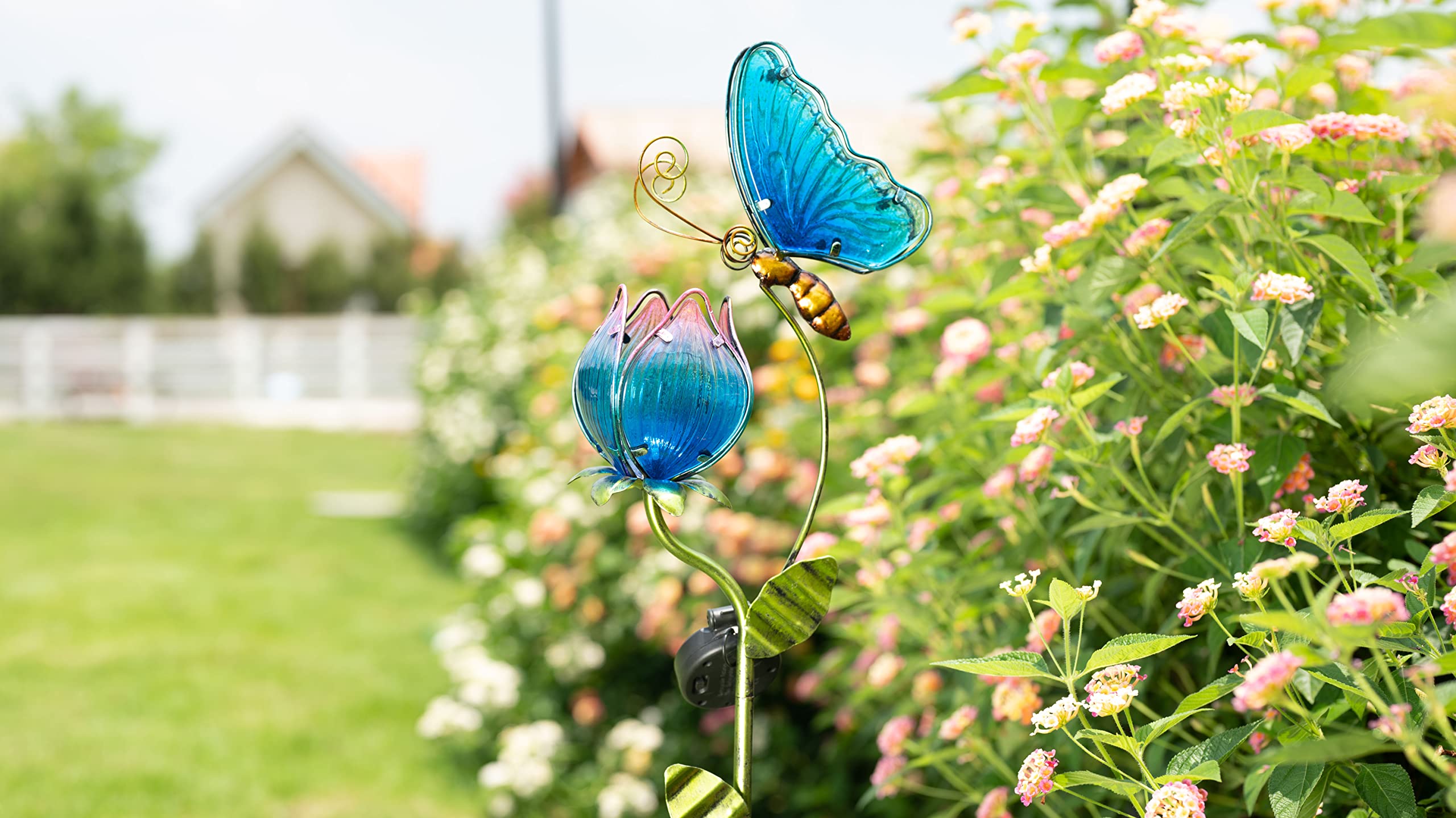 42'' Blue Glass Butterfly Solar Outdoor Lights - Metal Garden Stake Decor for Yard, Patio & Lawn | Solar-Powered Waterproof Garden Decorations | Unique Gift for Mom, Housewarming & Outdoor Parties
