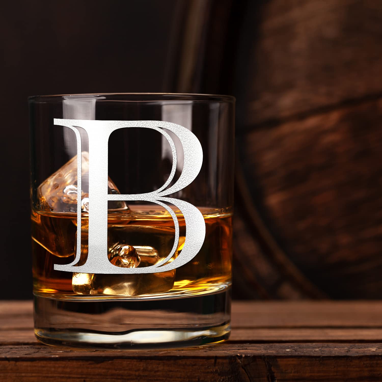 Personalized Monogram Initial Letter B Etched Whiskey Glass - 10.25 oz Rocks Cocktail Glass for Men & Women - Custom Engraved Barware Gift for Anniversary, Birthday & Housewarming - Perfect for Whiskey, Bourbon & Cocktail Parties