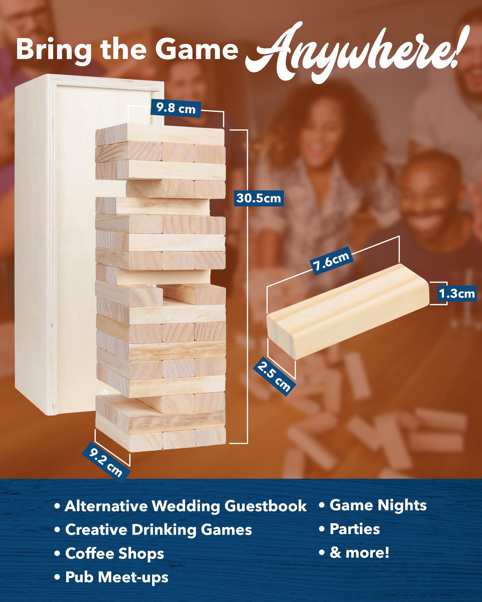 WE Games Wooden Block Stacking Party Game for Adults - Fun Tumble Tower Wedding Guest Book Alternative - Tabletop Games with Storage Case (12 inches) - Perfect for Parties, Weddings & Family Game Nights