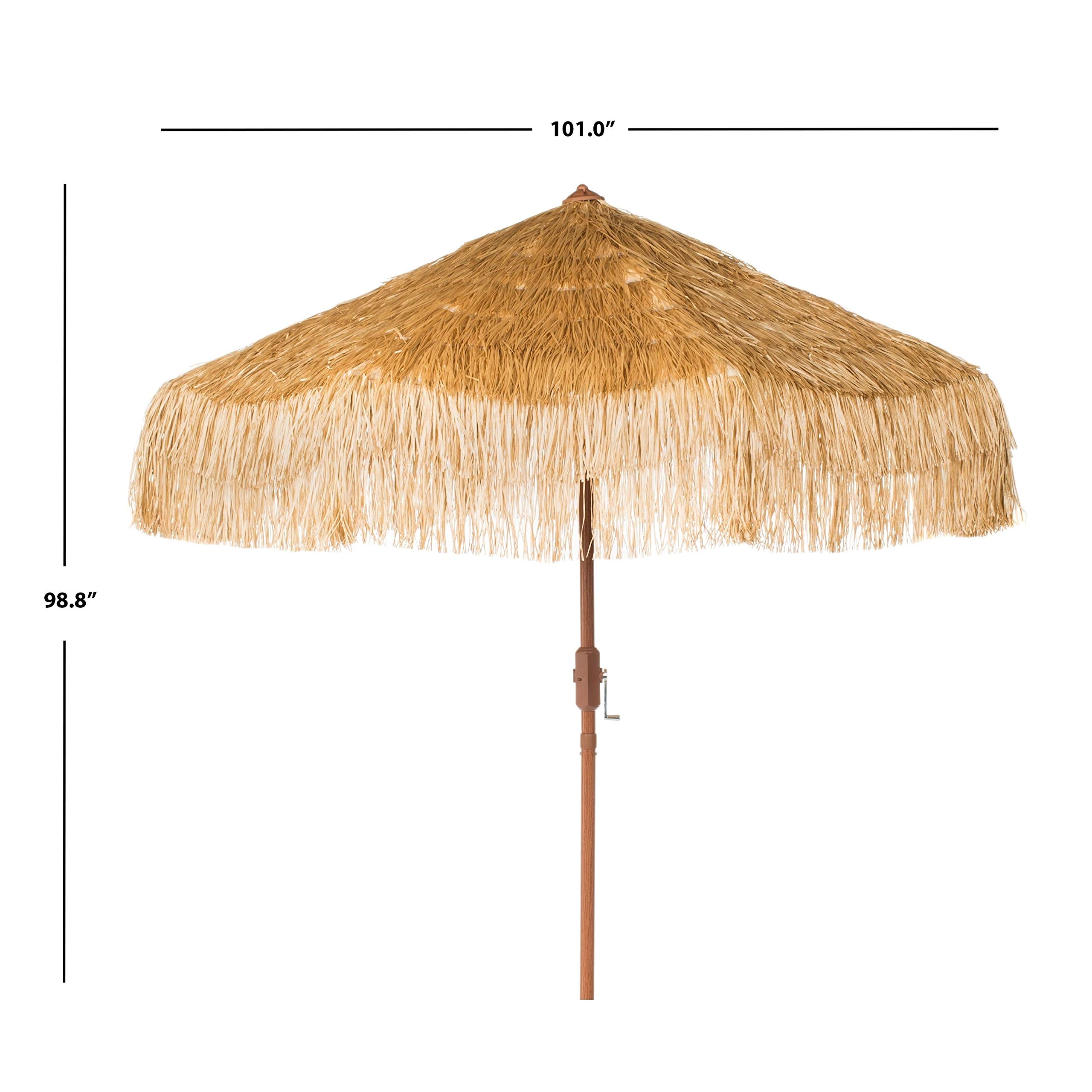 9ft Brown Octagonal Crank Tiki Umbrella - UV Resistant & Waterproof Aluminum Polyester Canopy for Beach, Pool, and Outdoor Patio - Tropical Themed Shade Solution