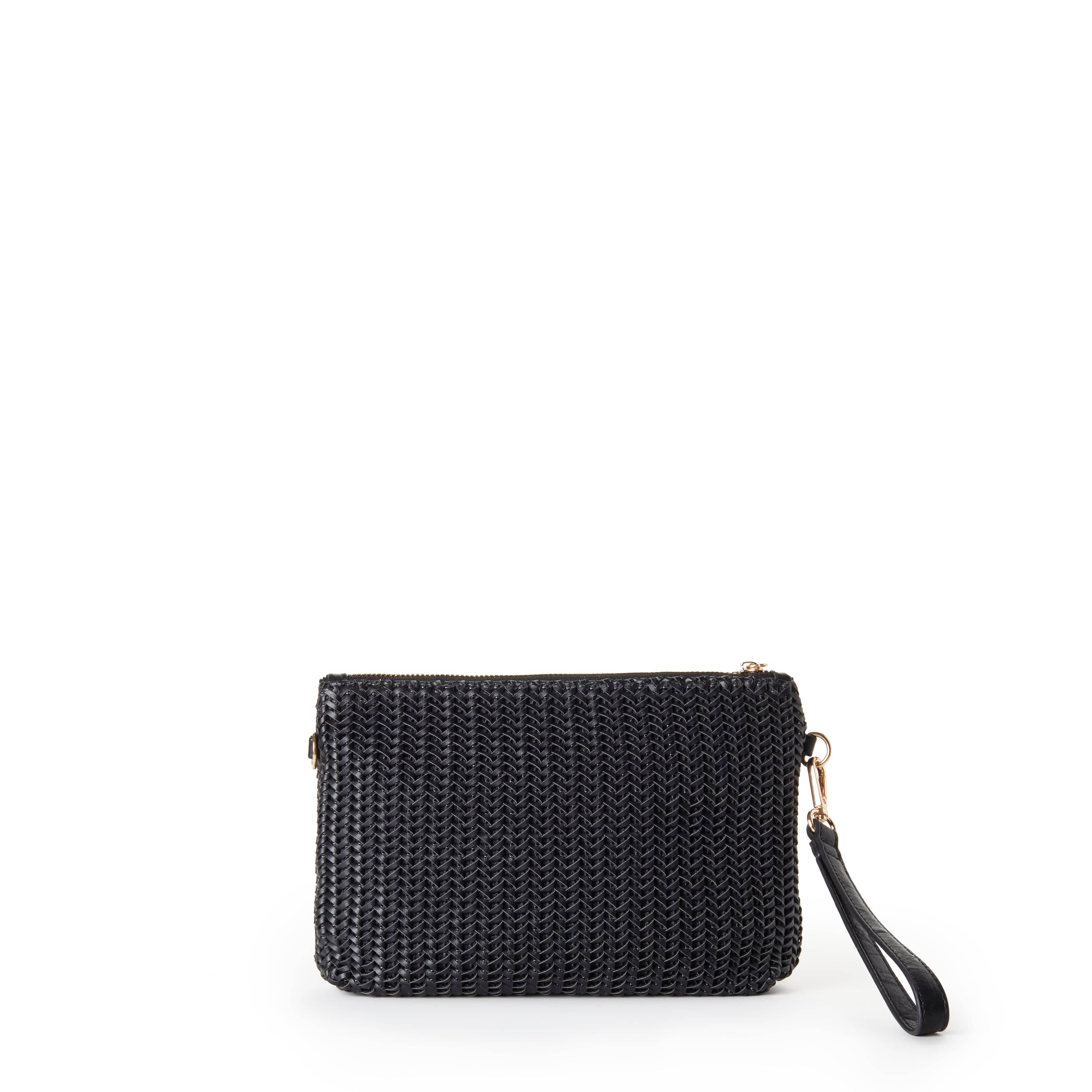 Kylie Vegan Leather Chevron Weave Crossbody Clutch Purse for Women | Black | Stylish Shoulder Bag for Evening Parties, Date Night & Special Occasions