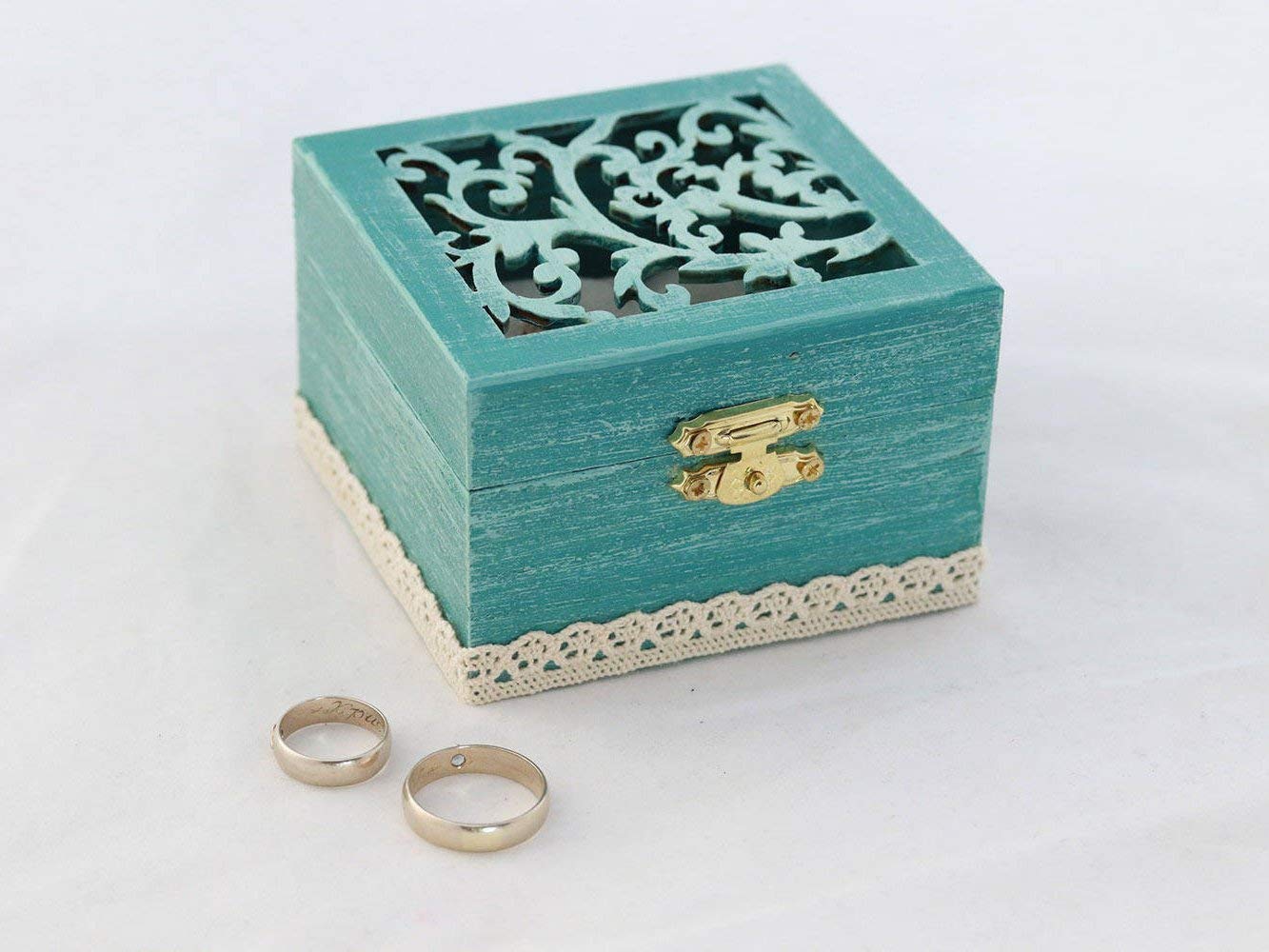Turquoise Wedding Ring Box - Rustic Ring Holder for Engagement, Proposal & Ceremonies - Perfect for Ring Bearers, Bridal Jewelry & Wedding Decor