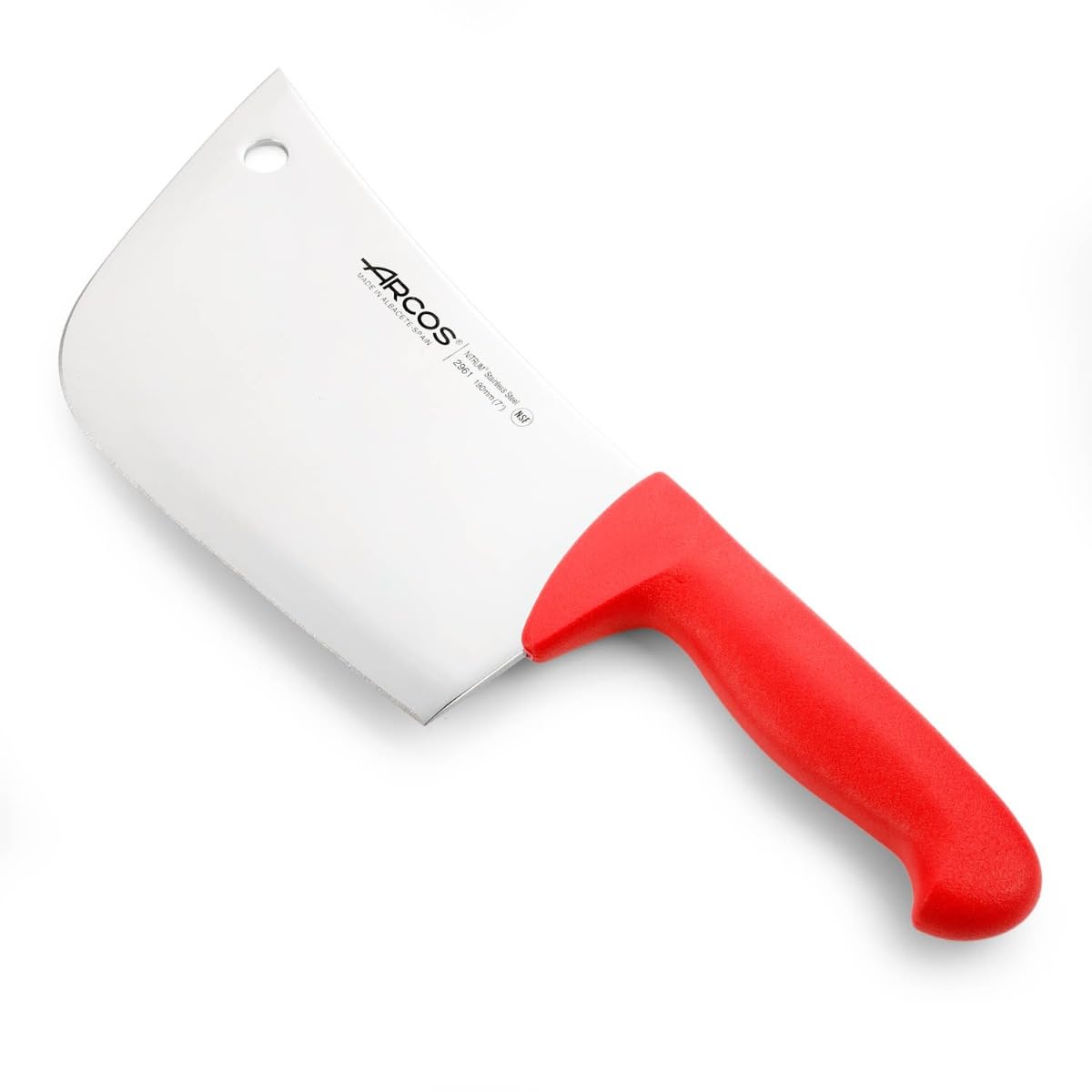 Arcos 2900 Series 7-Inch Professional Butcher Cleaver Knife - Nitrum Stainless Steel Blade with Ergonomic Polypropylene Handle (Red) - Perfect for Meat Cutting, Chopping Vegetables & Professional Kitchen Use