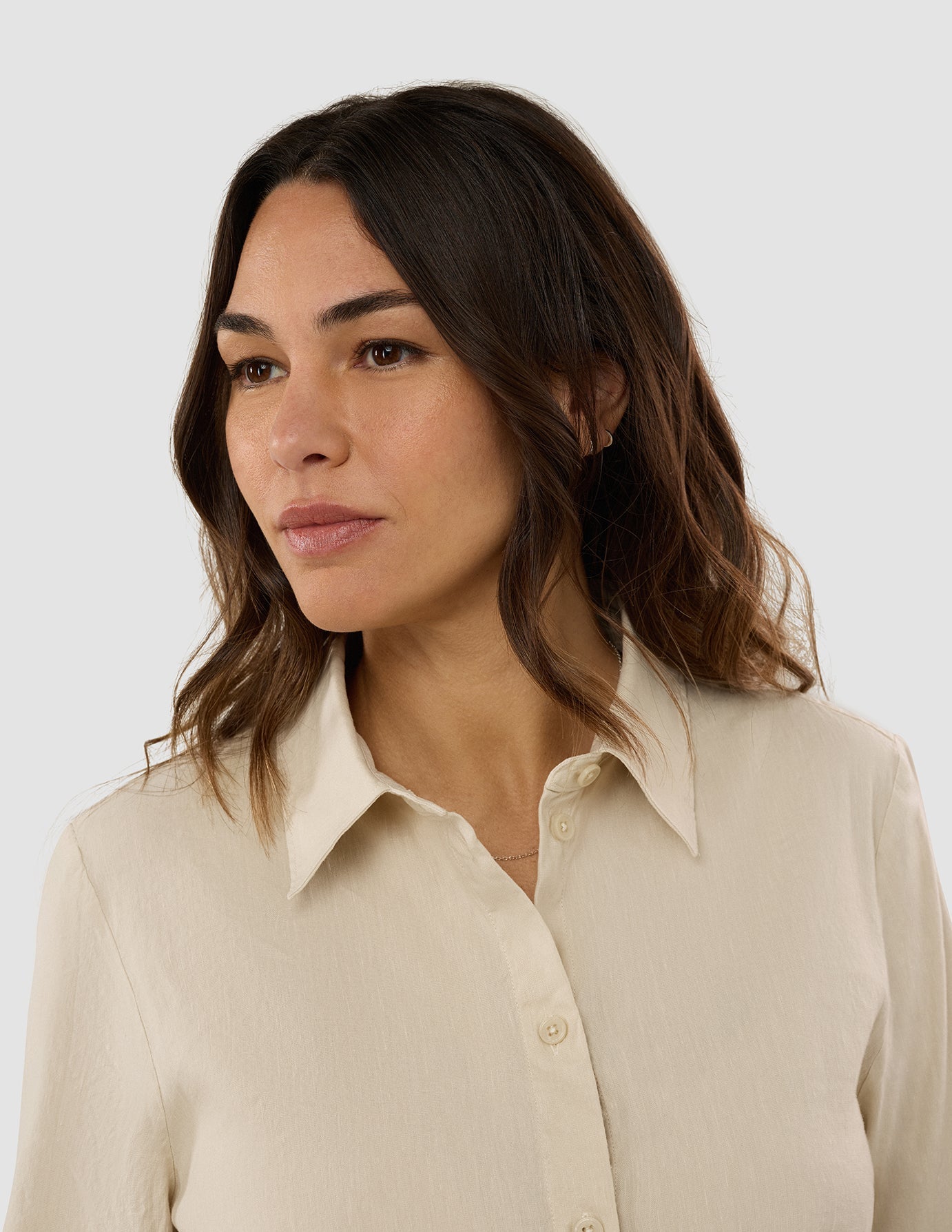 Women's Linen Shirt in Sandy Beige - Breathable Summer Blouse for Casual Outings & Beach Vacations
