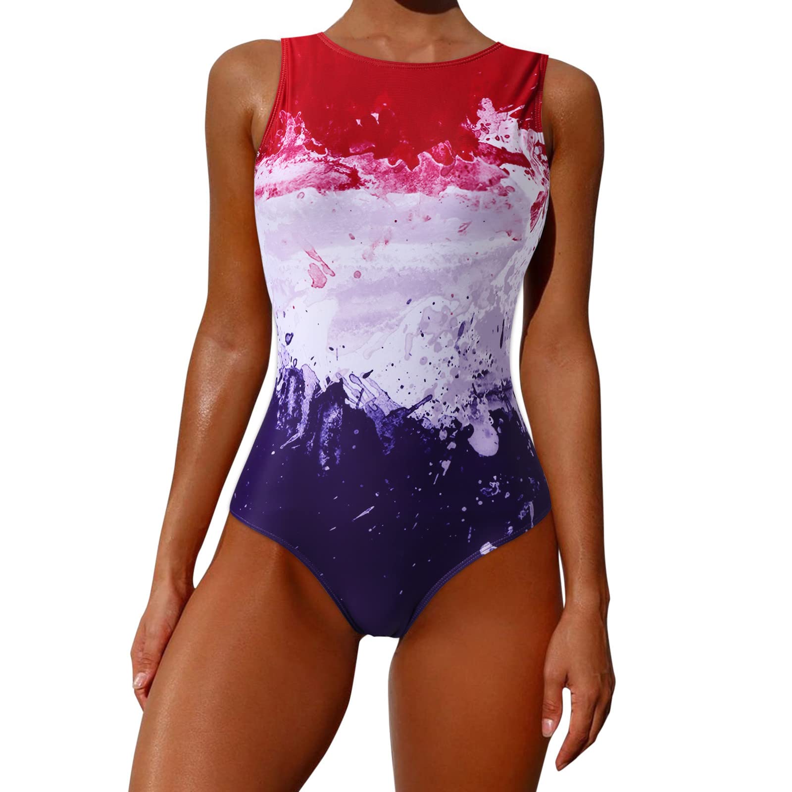 **Women's Patriotic Monokini One Piece Swimsuit - High Cut Athletic Training Swimwear for Girls | Beach, Pool, Water Sports**