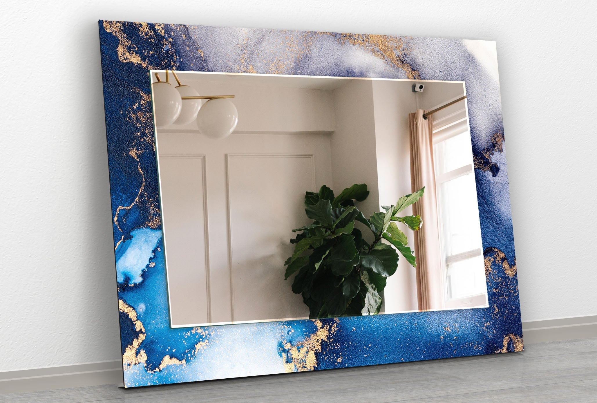 Stylish Blue Round Wall Mirror - Decorative Home Decor for Living Room, Bedroom & Bathroom - Perfect for Vanity, Entryway & Interior Design