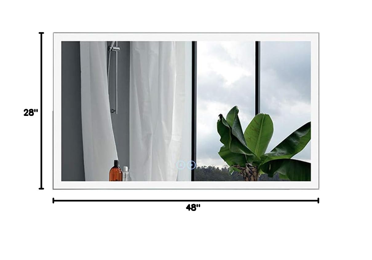 DECORAPORT 48x28 Inch LED Bathroom Mirror with Anti-Fog & Dimmable Memory Brightness - Wall Mounted Vanity Mirror for Makeup, Shaving & Home Decor
