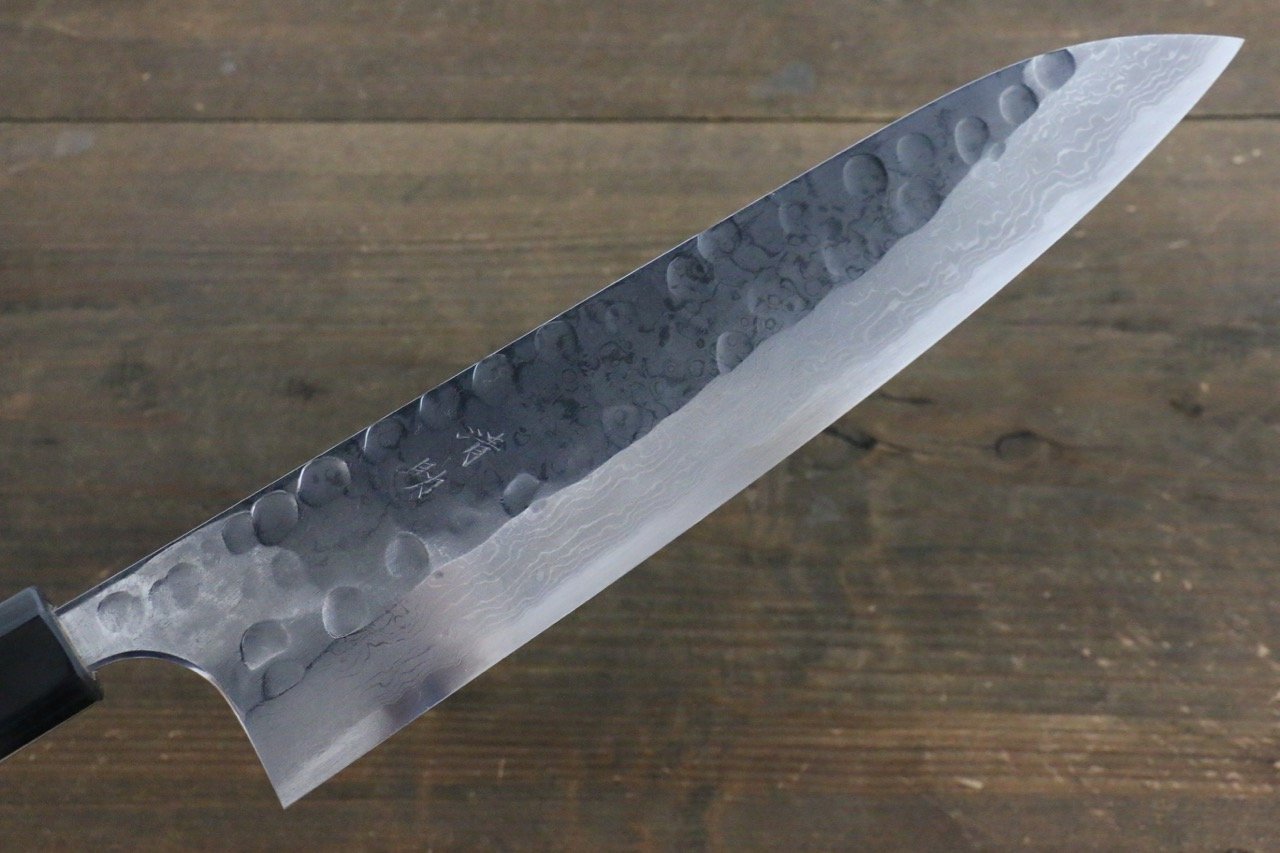 Premium Seisuke Blue Steel No.2 Hammered Damascus Gyuto Chef Knife 240mm with Exquisite Shitan Handle - Perfect for Professional Chefs & Home Cooking Enthusiasts
